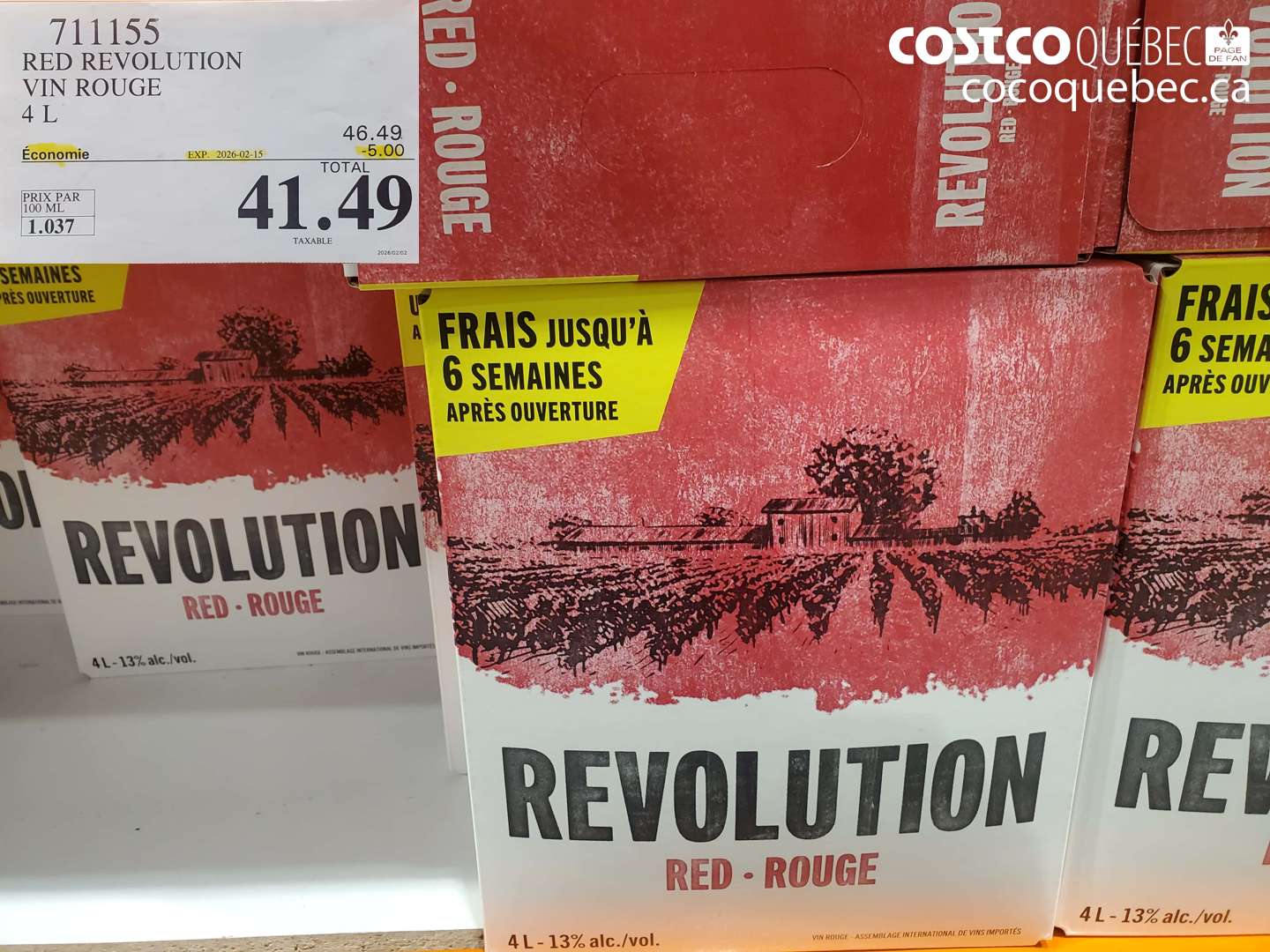 711155 RED REVOLUTION VIN ROUGE 4 L ($5.00 INSTANT SAVINGS EXPIRES ON 2026-02-15) $41.49
