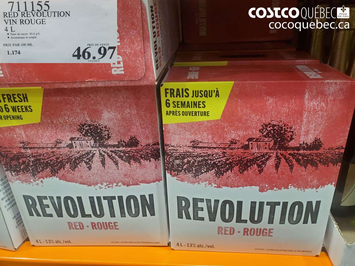 711155 RED REVOLUTION VIN ROUGE 4 L $46.97