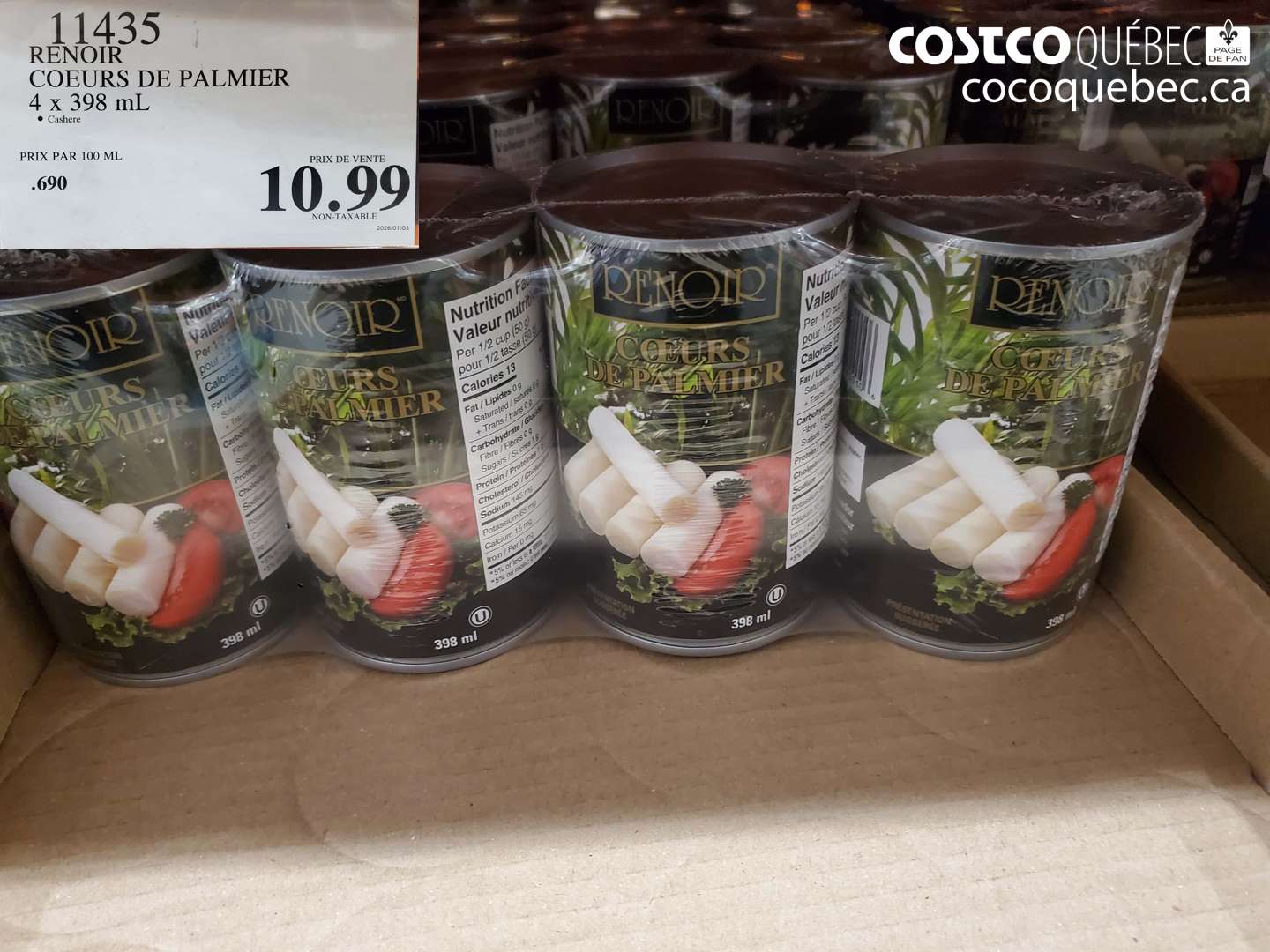 11435 RENOIR COEURS DE PALMIER 4 x 398 mL $10.99