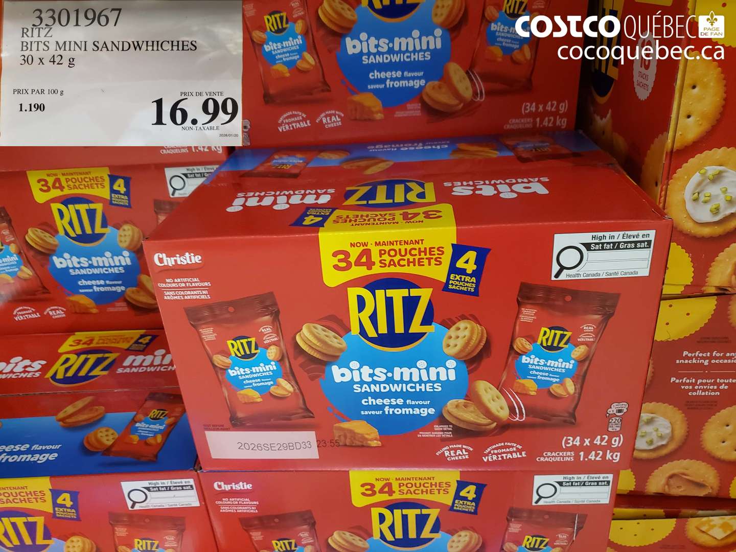 3301967 RITZ BITS MINI SANDWICHES 30 x 42 g $16.99