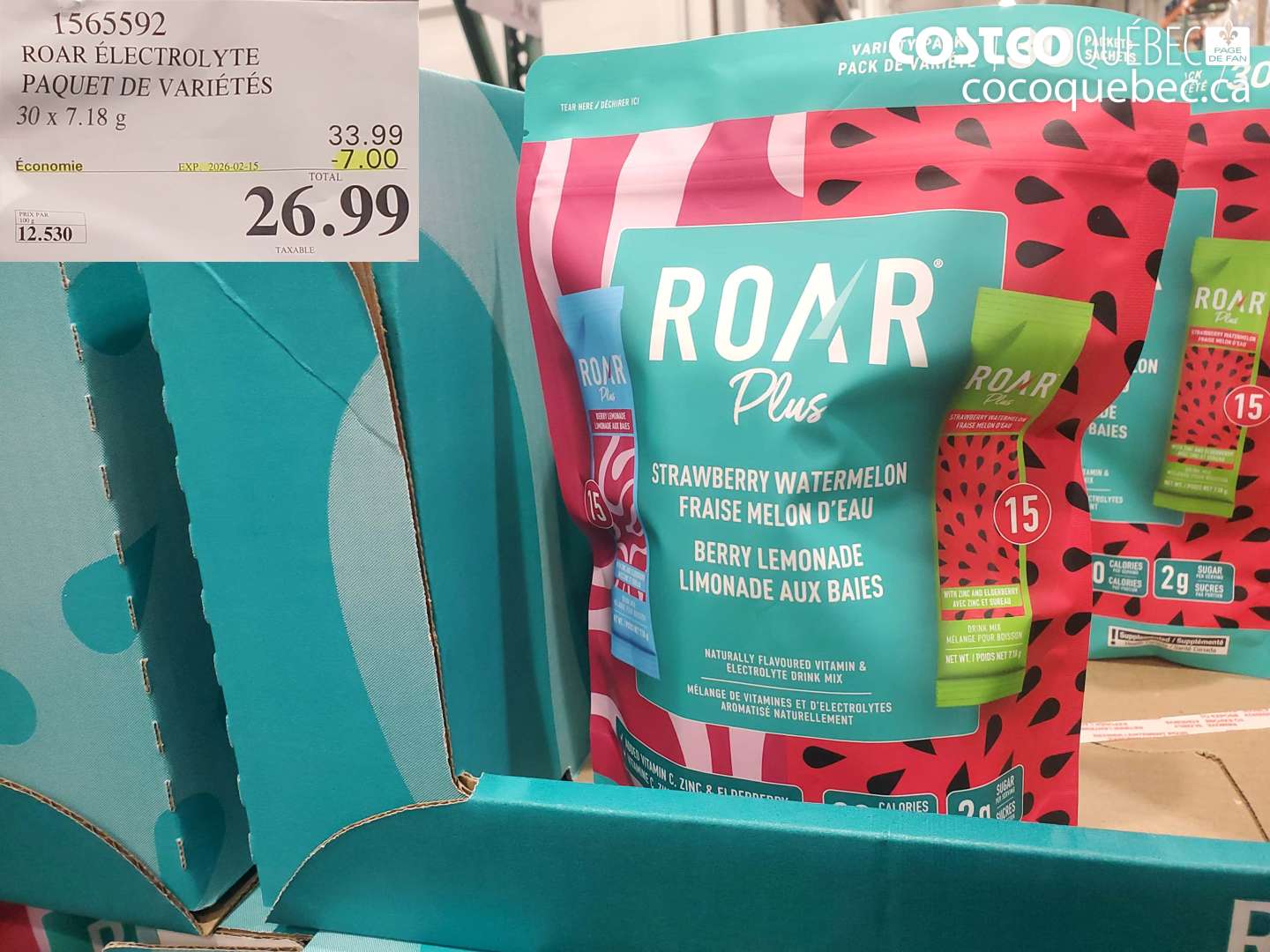 1565592 ROAR ÉLECTROLYTE PAQUET DE VARIÉTÉS 30 x 7.18 g ($7.00 INSTANT SAVINGS EXPIRES ON 2026-02-15) $26.99