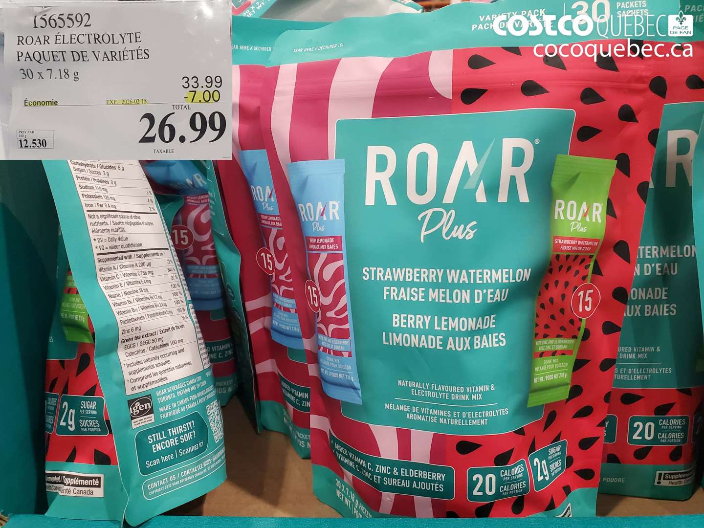 1565592 ROAR ÉLECTROLYTE PAQUET DE VARIÉTÉS 30 x 7.18 g ($7.00 INSTANT SAVINGS EXPIRES ON 2026-02-15) $26.99