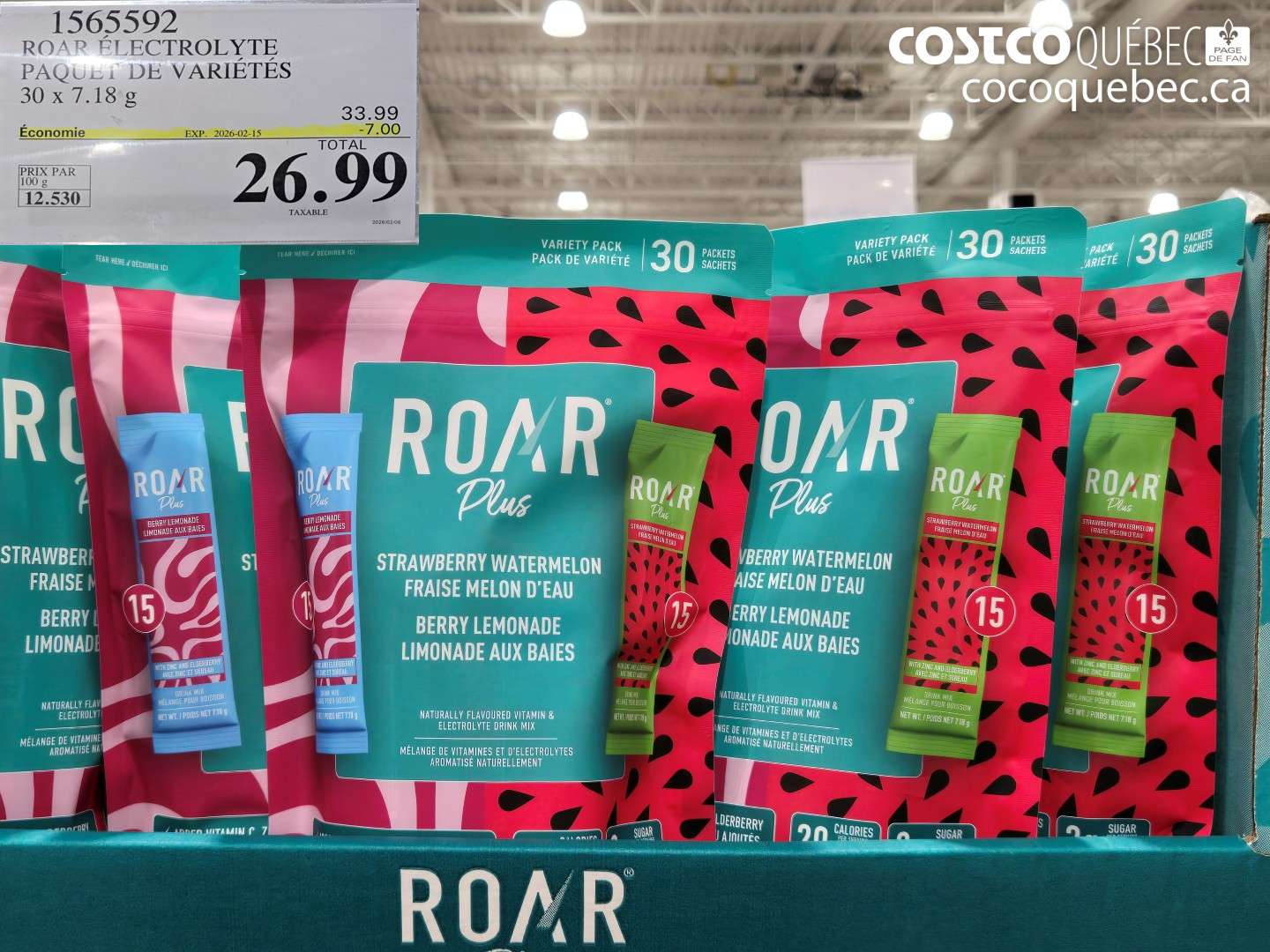 1565592 ROAR ELECTROLYTE PAQUET DE VARIÉTÉS 30 x 7.18 g ($7.00 INSTANT SAVINGS EXPIRES ON 2026-02-15) $26.99