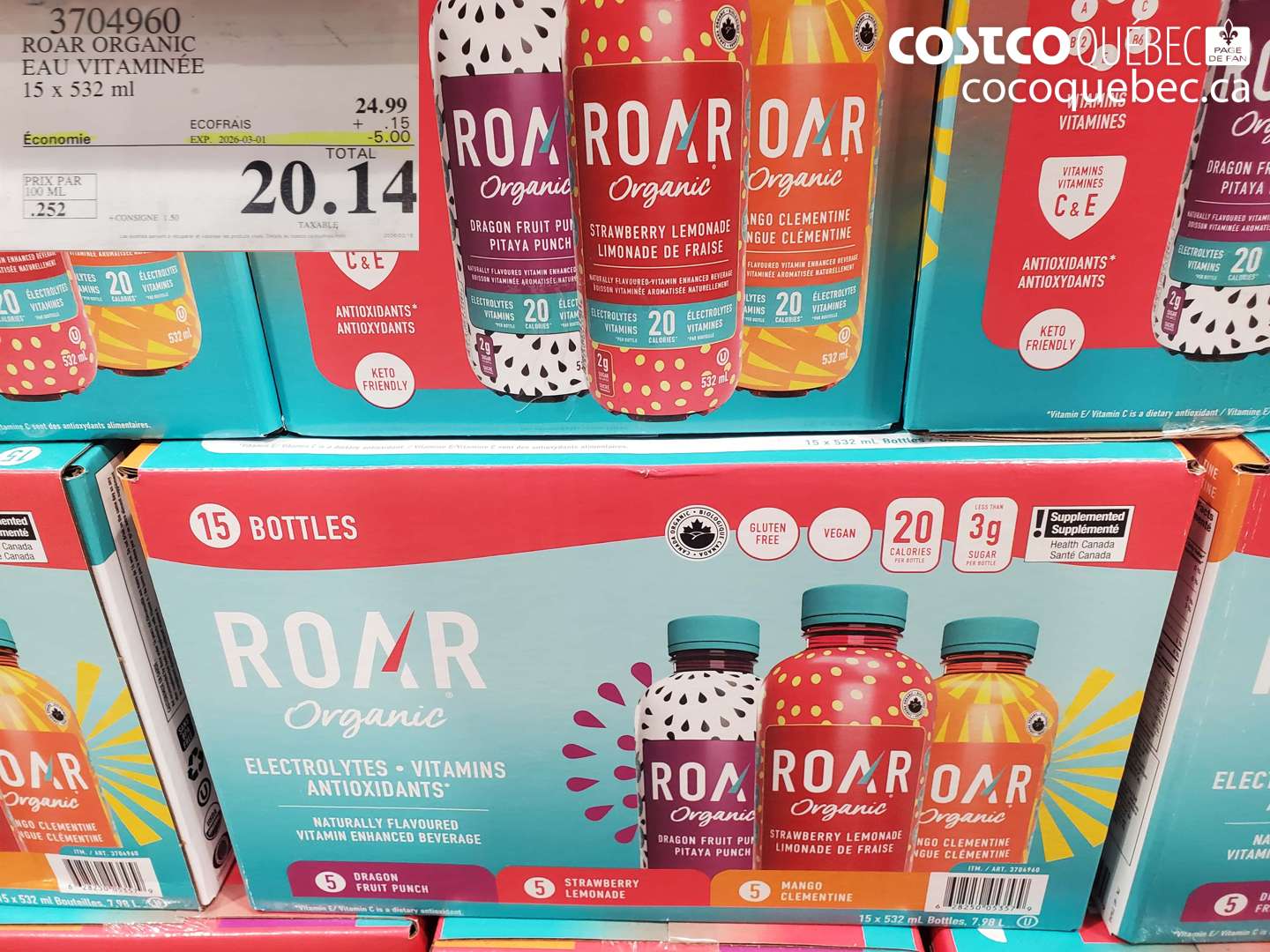 3704960 ROAR ORGANIC EAU VITAMINÉE 15 x 532 ml ($5.00 INSTANT SAVINGS EXPIRES ON 2026-03-01) $20.14