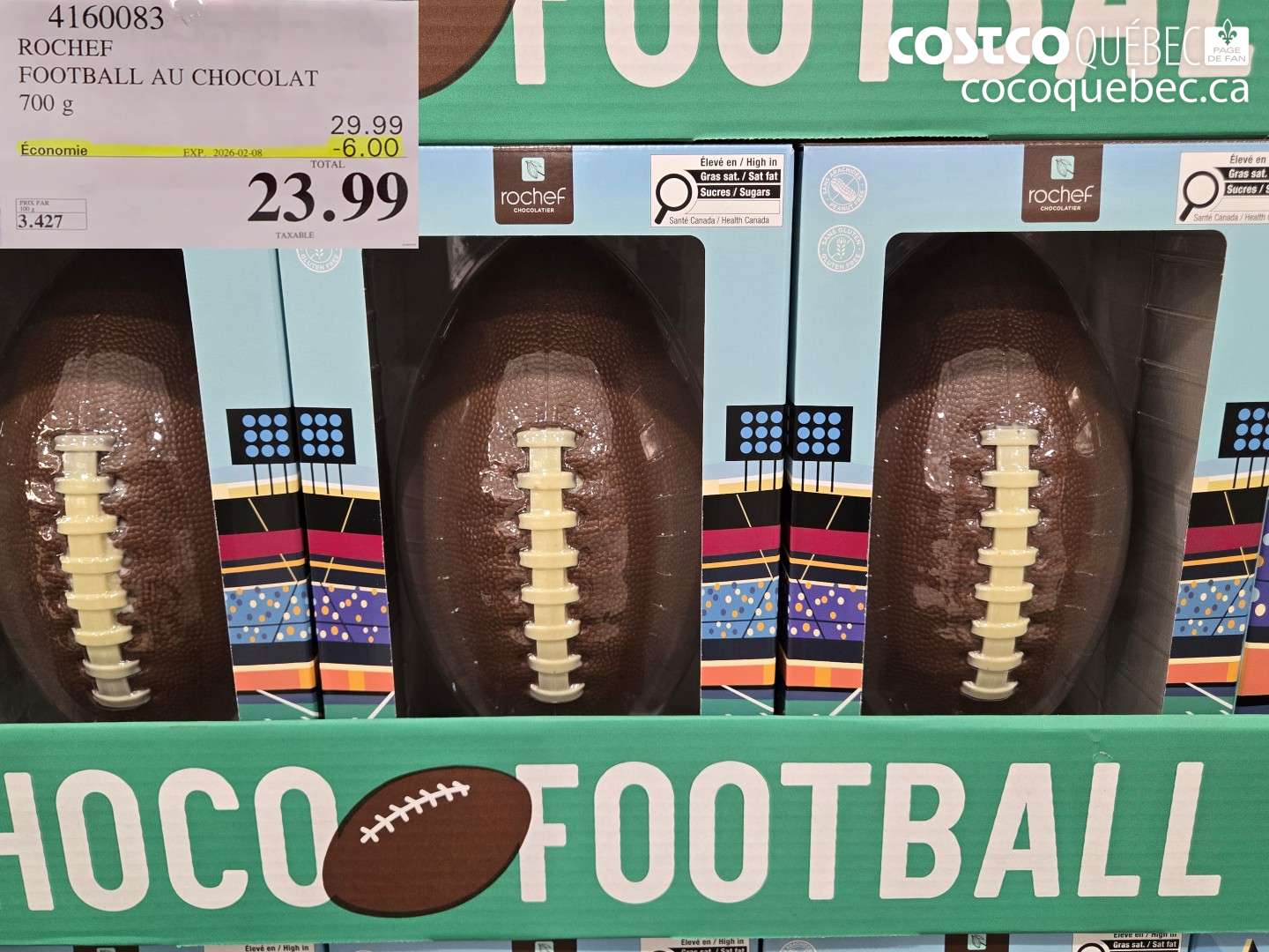 4160083 ROCHEF FOOTBALL AU CHOCOLAT 700 g ($6.00 INSTANT SAVINGS EXPIRES ON 2026-02-08) $23.99