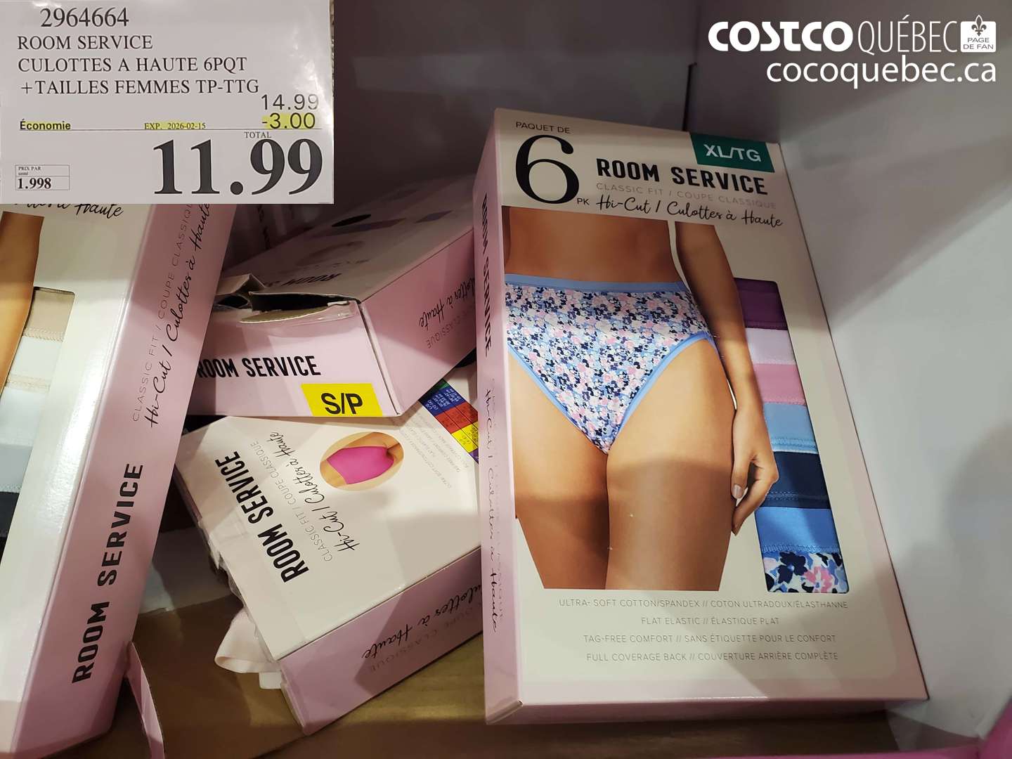 2964664 ROOM SERVICE CULOTTES A HAUTE 6PQT +TAILLES FEMMES TP-TG ($3.00 INSTANT SAVINGS EXPIRES ON 2026-02-15) $11.99