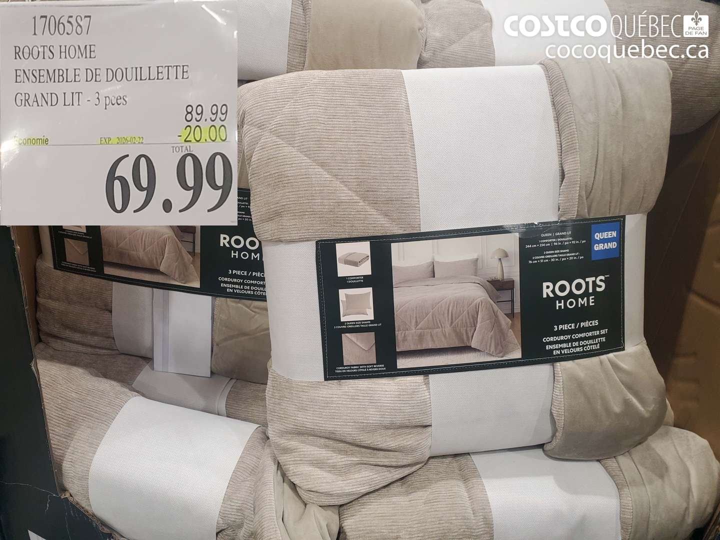 1706587 ROOTS HOME ENSEMBLE DE DOUILLETTE GRAND LIT - 3 pces ($20.00 INSTANT SAVINGS EXPIRES ON 2026-02-22) $69.99