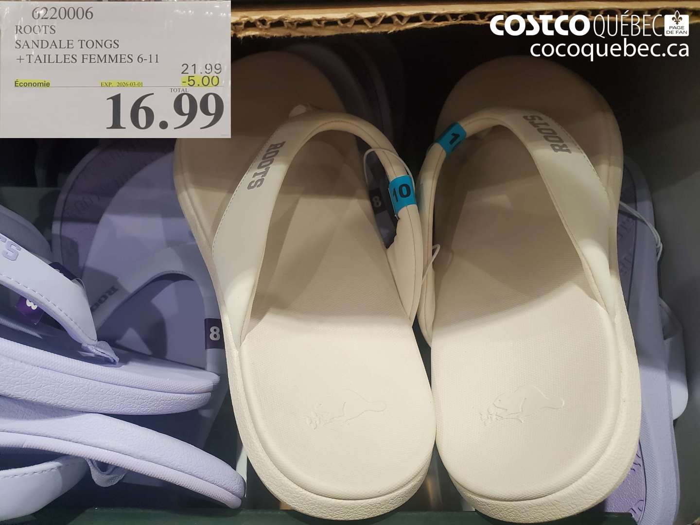 6220006 ROOTS SANDALE TONGS +TAILLES FEMMES 6-11 ($5.00 INSTANT SAVINGS EXPIRES ON 2026-03-01) $16.99