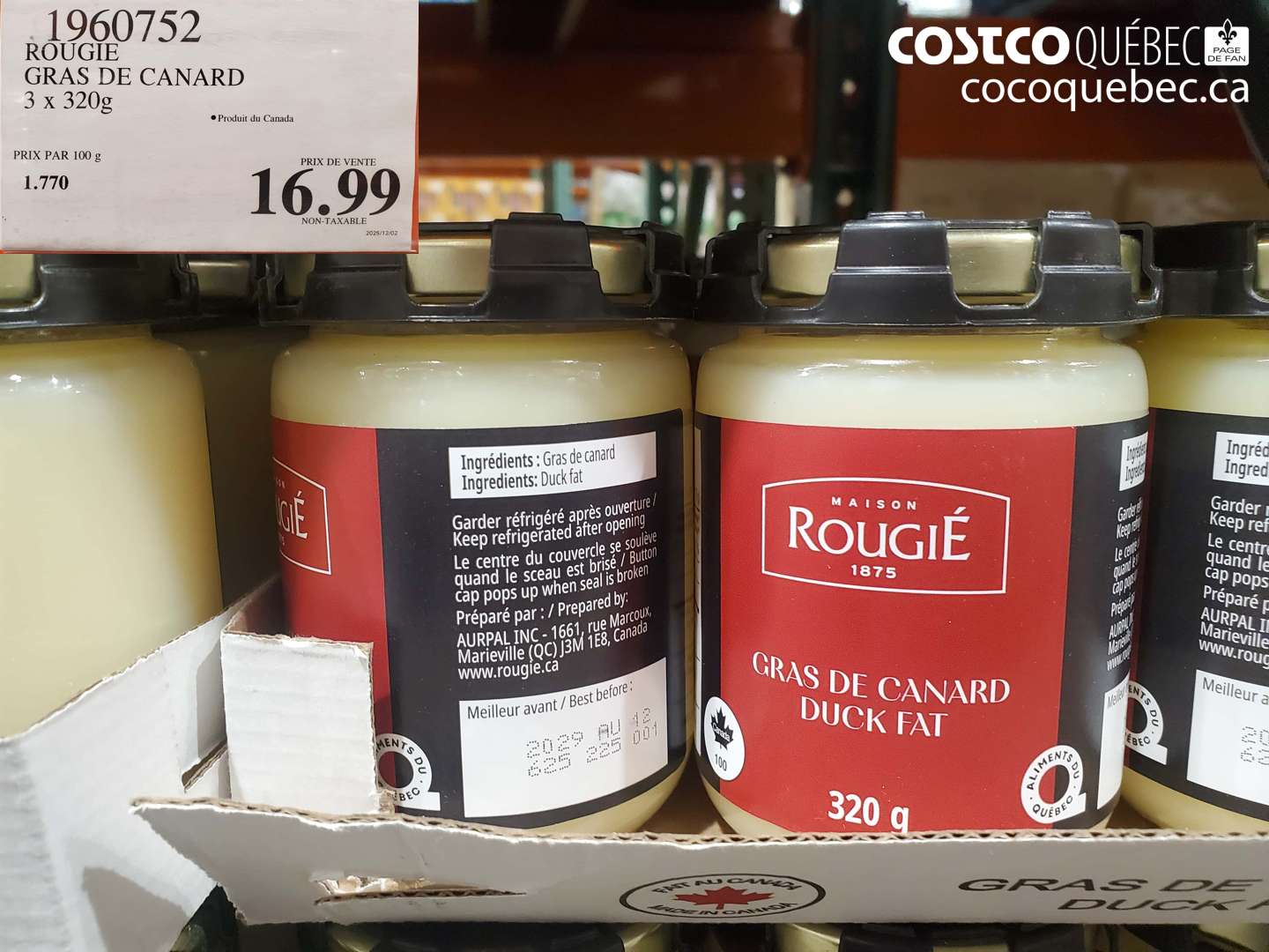 1960752 ROUGIE GRAS DE CANARD 3 x 320g $16.99