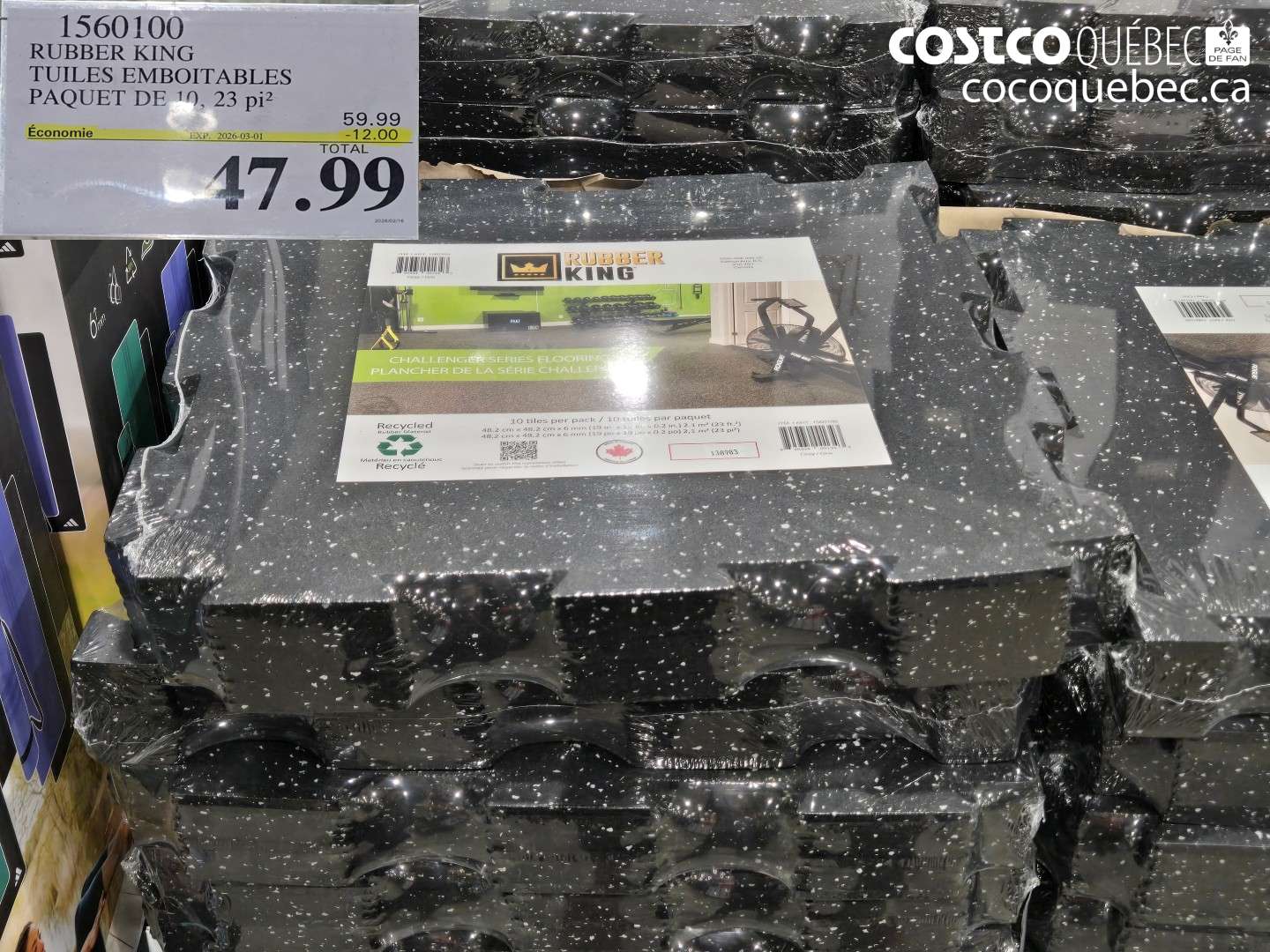 1560100 RUBBER KING TUILES EMBOITABLES PAQUET DE 10, 23 PI² ($12.00 INSTANT SAVINGS EXPIRES ON 2026-03-01) $47.99