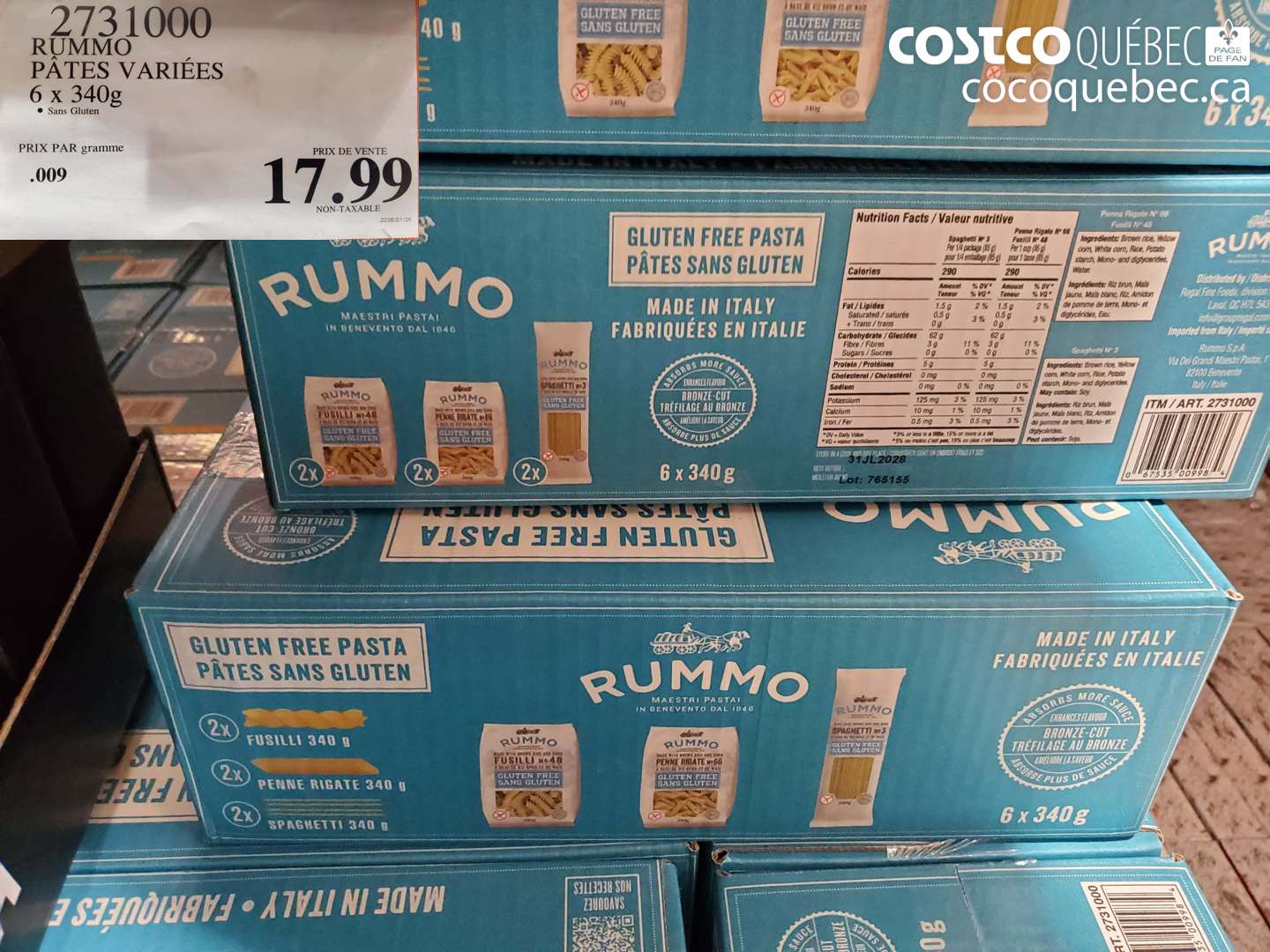 2731000 RUMMO PÂTES VARIÉES 6 x 340g $17.99