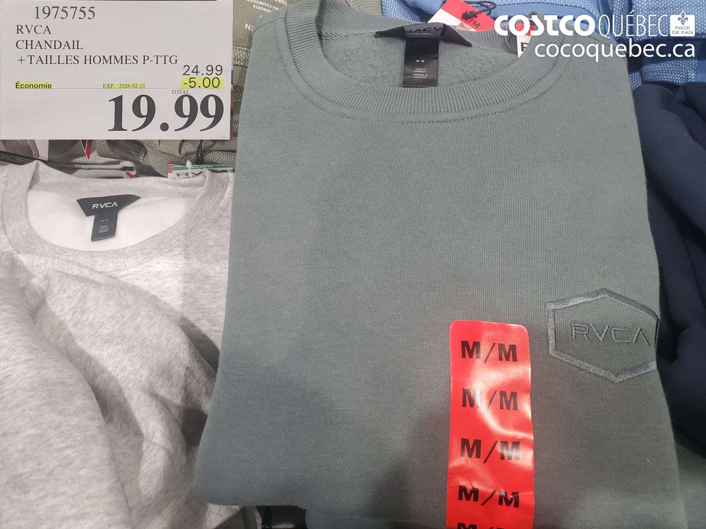 1975755 RVCA CHANDAIL +TAILLES HOMMES P-TG ($5.00 INSTANT SAVINGS EXPIRES ON 2026-02-15) $19.99