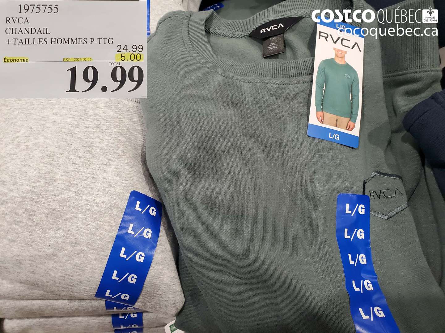 1975755 RVCA CHANDAIL + TAILLES HOMMES P-TG ($5.00 INSTANT SAVINGS EXPIRES ON 2026-02-15) $19.99