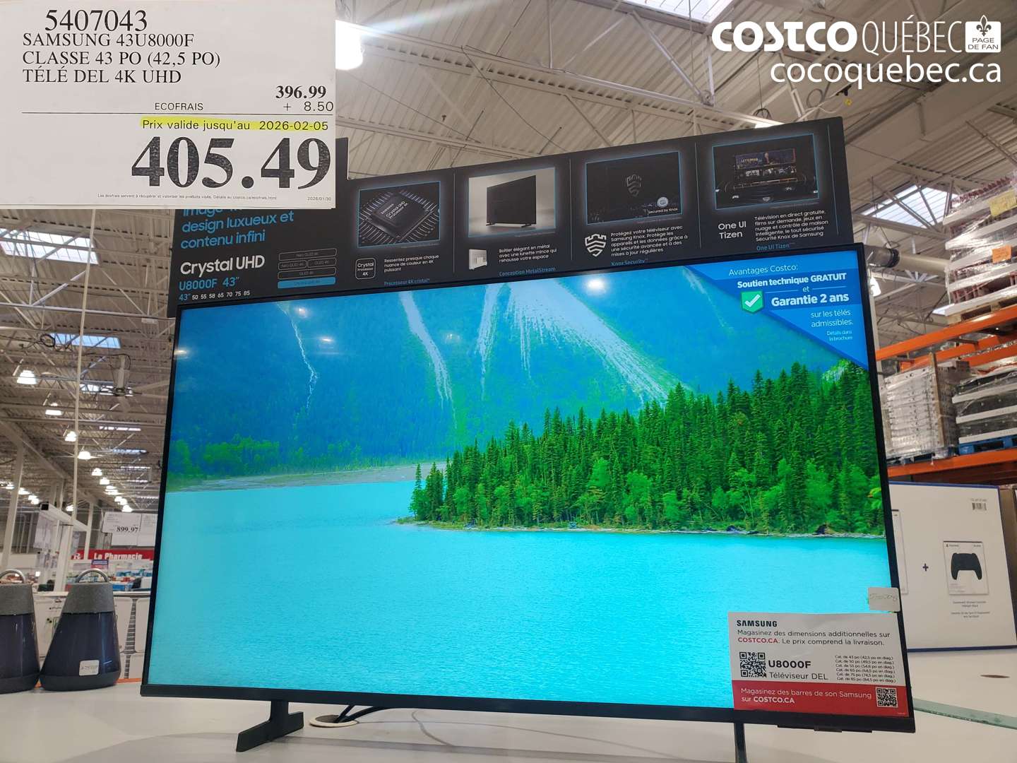 5407043 SAMSUNG 43U8000F CLASSE 43 PO (42,5 PO) TÉLÉ DEL 4K UHD (EXPIRES ON 2026-02-05) $405.49