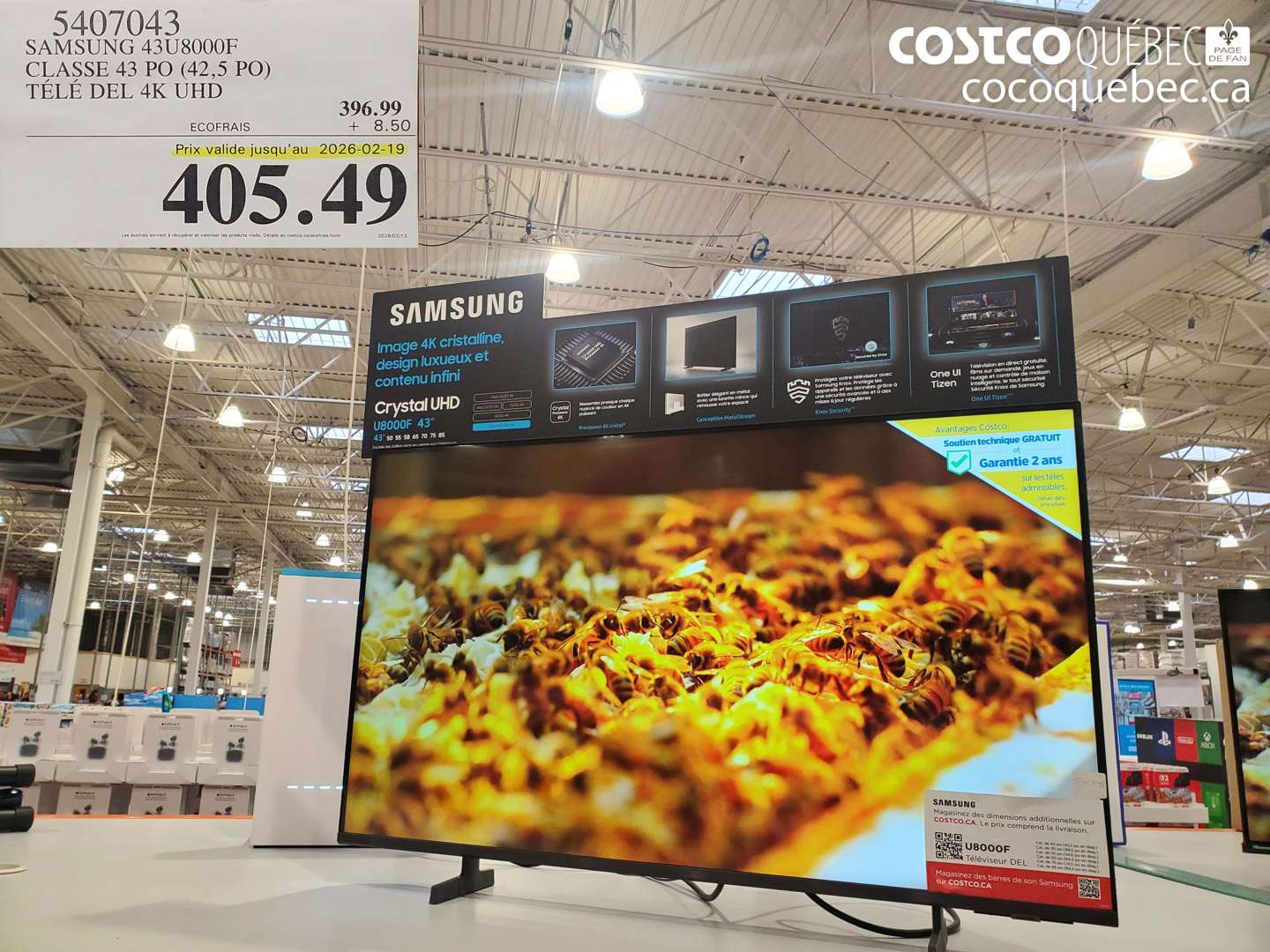 5407043 SAMSUNG 43U8000F CLASSE 43 PO (42,5 PO) TÉLÉ DEL 4K UHD (EXPIRES ON 2026-02-19) $405.49