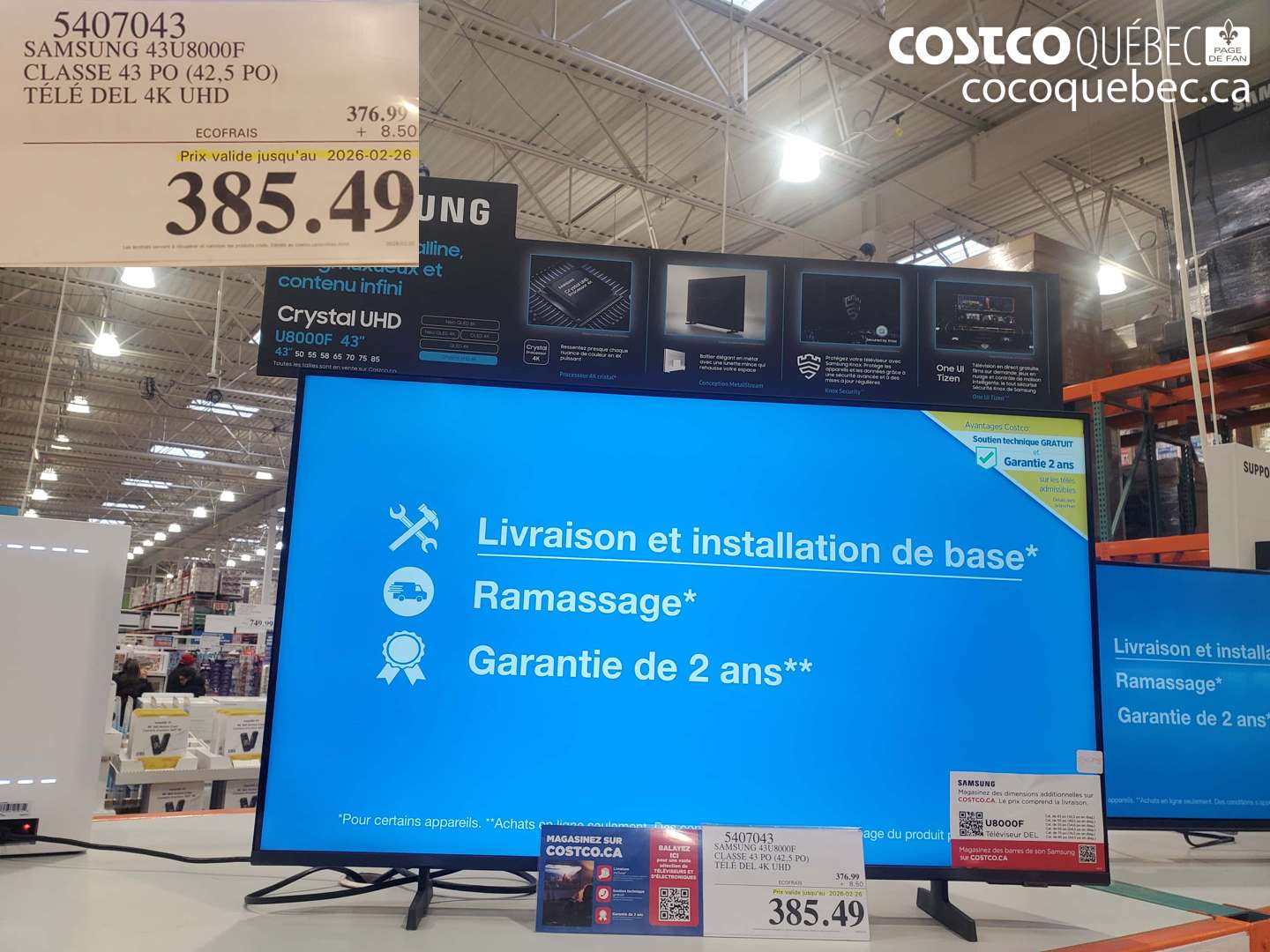 5407043 SAMSUNG 43U8000F CLASSE 43 PO (42,5 PO) TÉLÉ DEL 4K UHD (EXPIRES ON 2026-02-26) $385.49