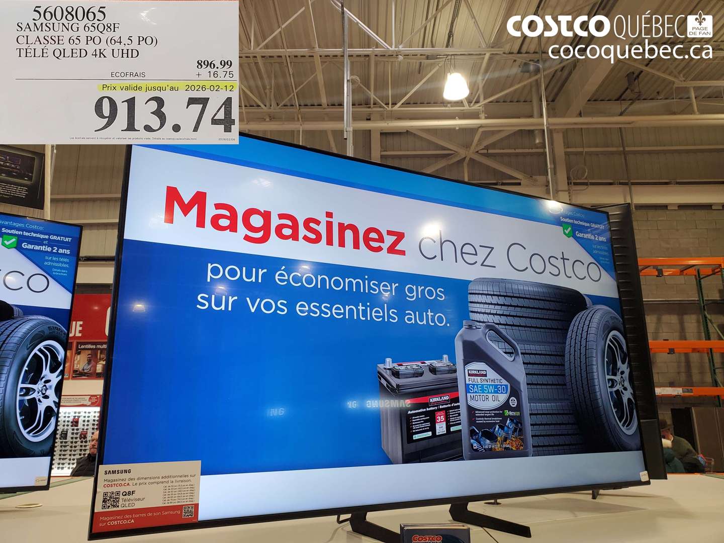 5608065 SAMSUNG 65Q8F CLASSE 65 PO (64,5 PO) TÉLÉ QLED 4K UHD (EXPIRES ON 2026-02-12) $913.74