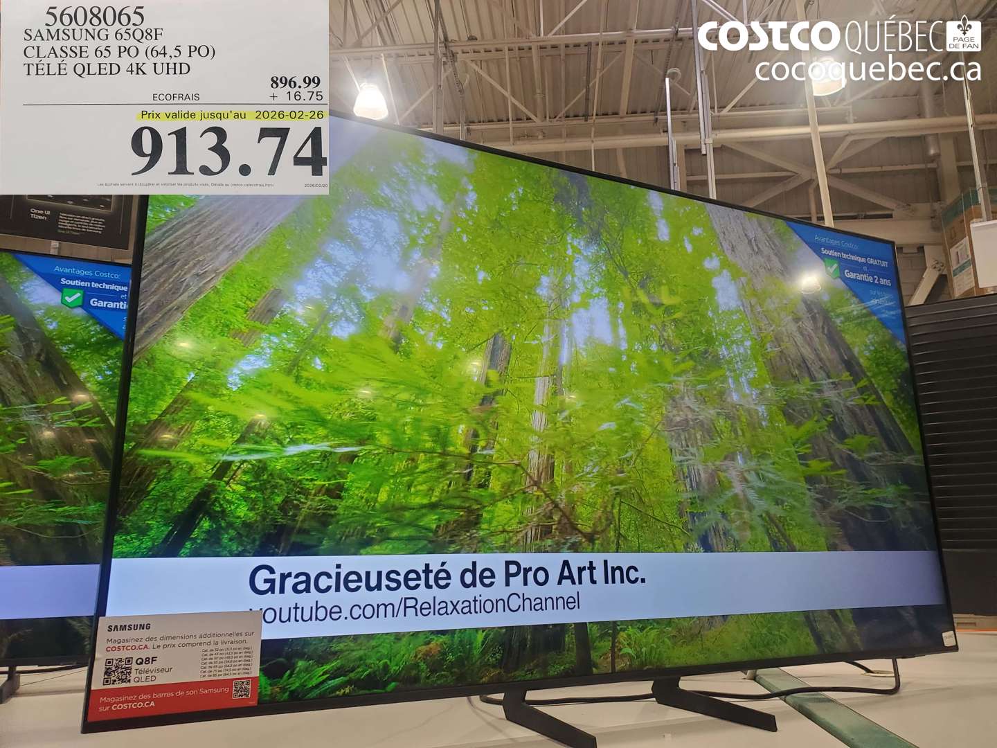 5608065 SAMSUNG 65Q8F CLASSE 65 PO (64,5 PO) TÉLÉ QLED 4K UHD (EXPIRES ON 2026-02-26) $913.74