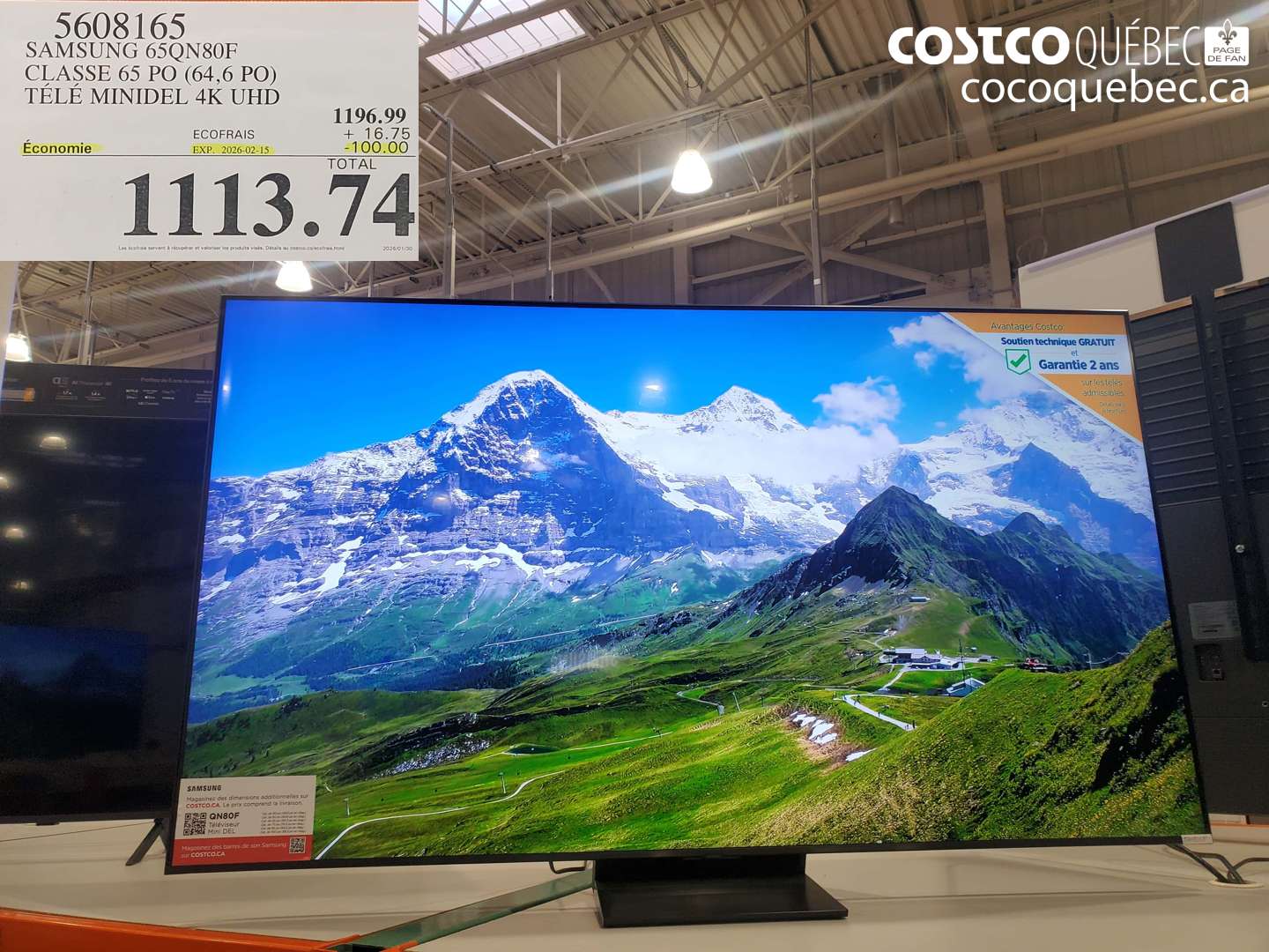 5608165 SAMSUNG 65QN80F CLASSE 65 PO (64,6 PO) TÉLÉ MINIDEL 4K UHD ($100.00 INSTANT SAVINGS EXPIRES ON 2026-02-15) $1113.74