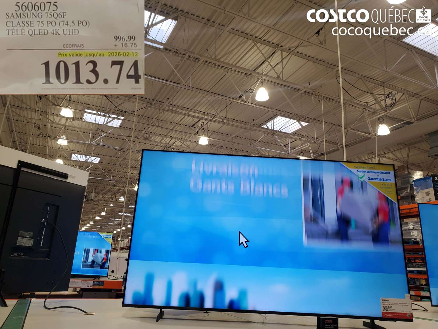 5606075 SAMSUNG 75Q6F CLASSE 75 PO (74,5 PO) TÉLÉ QLED 4K UHD (EXPIRES ON 2026-02-12) $1013.74