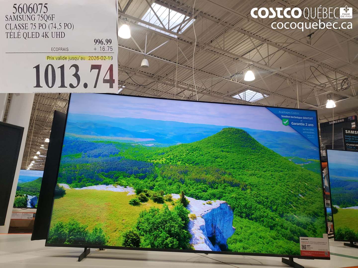 5606075 SAMSUNG 75Q6F CLASSE 75 PO (74,5 PO) TÉLÉ QLED 4K UHD (EXPIRES ON 2026-02-19) $1013.74