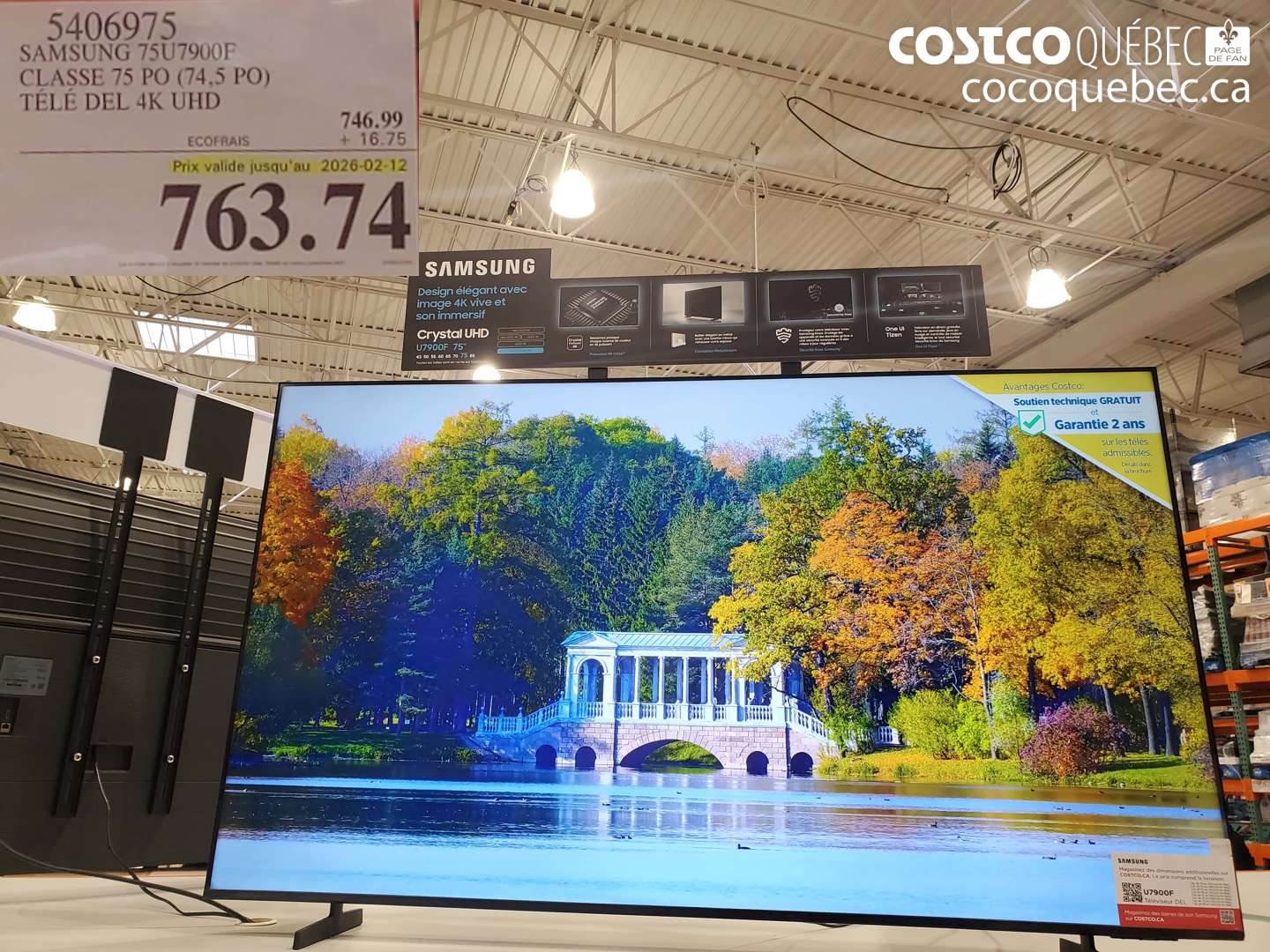 5406975 SAMSUNG 75U7900F CLASSE 75 PO (74,5 PO) TÉLÉ DEL 4K UHD (EXPIRES ON 2026-02-12) $763.74