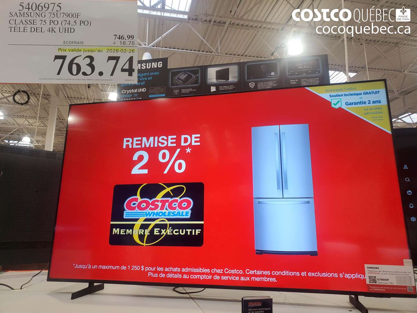 5406975 SAMSUNG 75U7900F CLASSE 75 PO (74,5 PO) TÉLÉ DEL 4K UHD (EXPIRES ON 2026-02-26) $763.74