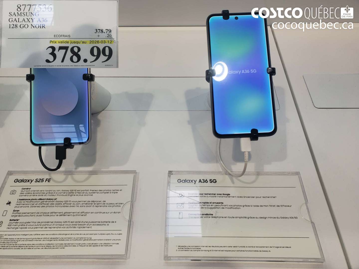 8777536 SAMSUNG GALAXY A36 128 GO NOIR (EXPIRES ON 2026-03-12) $378.99