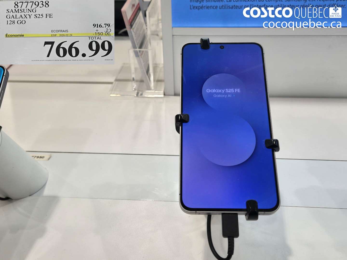 8777938 SAMSUNG GALAXY S25 FE 128 GO ($150.00 INSTANT SAVINGS EXPIRES ON 2026-02-24) $766.99
