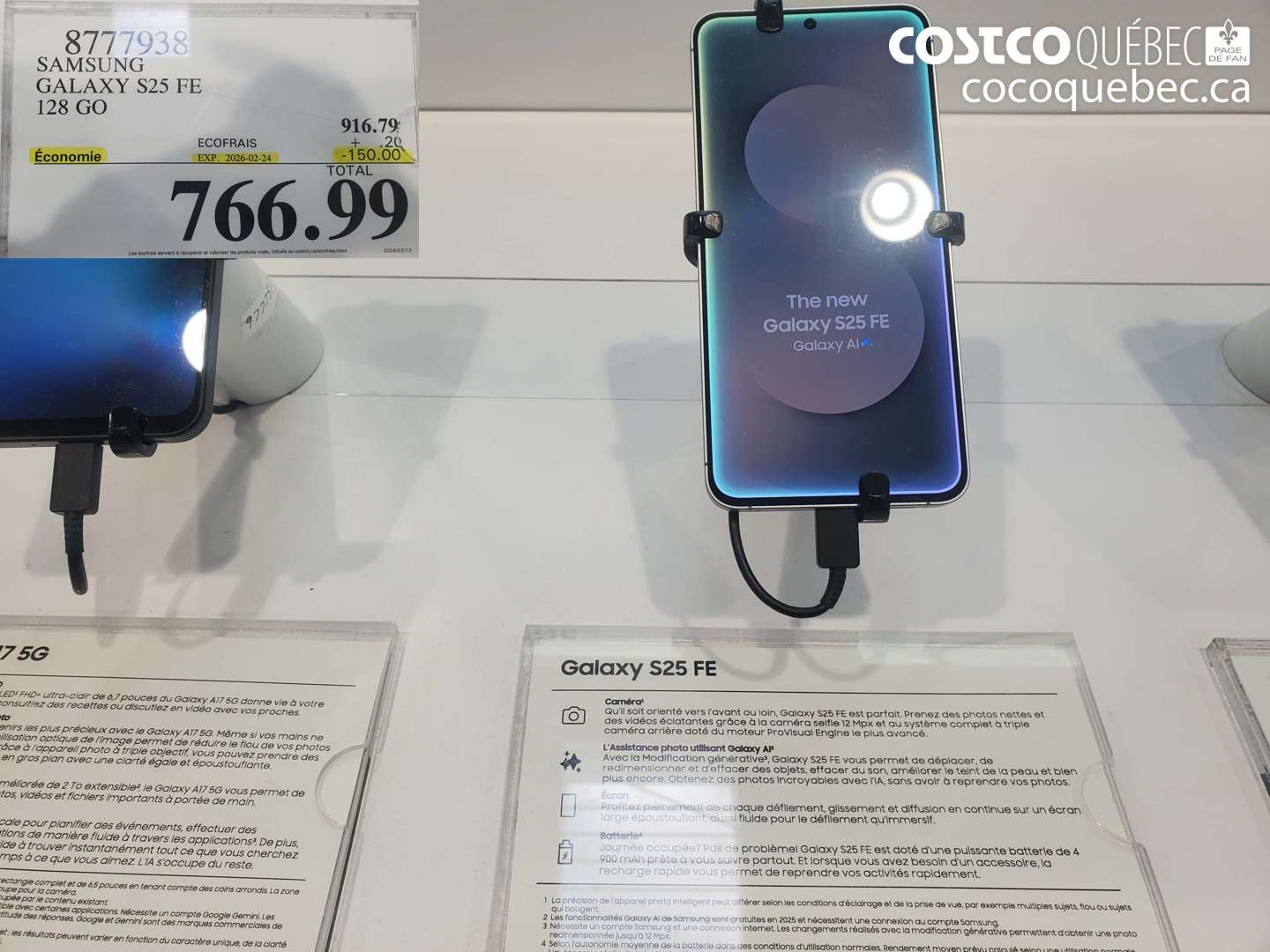 8777938 SAMSUNG GALAXY S25 FE 128 GO ($150.00 INSTANT SAVINGS EXPIRES ON 2026-02-24) $766.99