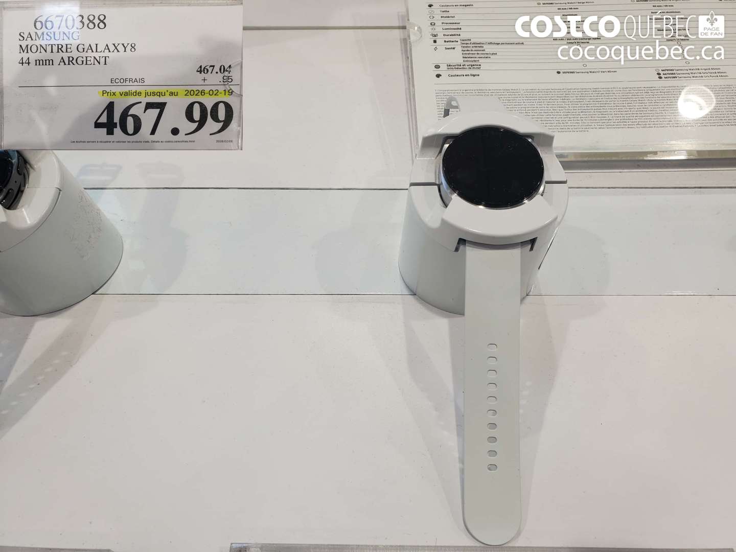 6670388 SAMSUNG MONTRE GALAXY8 44 mm ARGENT (EXPIRES ON 2026-02-19) $467.99