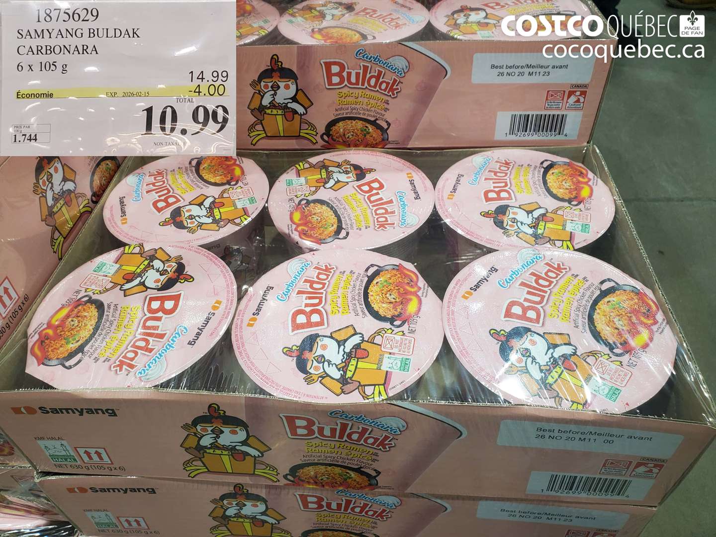 1875629 SAMYANG BULDAK CARBONARA, 6 x 105 g ($4.00 INSTANT SAVINGS EXPIRES ON 2026-02-15) $10.99