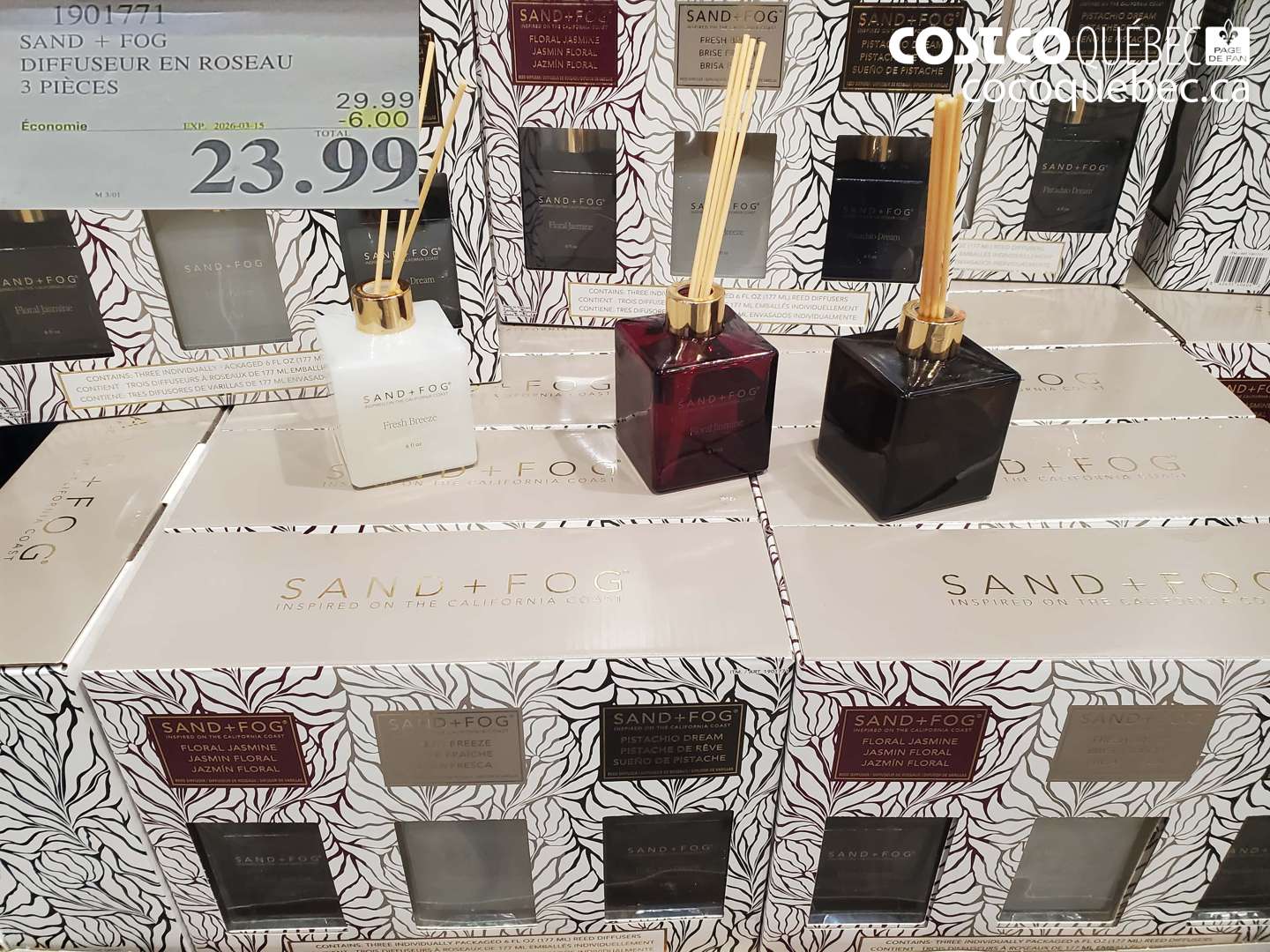 1901771 SAND + FOG DIFFUSEUR EN ROSEAU 3 PIECES ($6.00 INSTANT SAVINGS EXPIRES ON 2026-03-15) $23.99