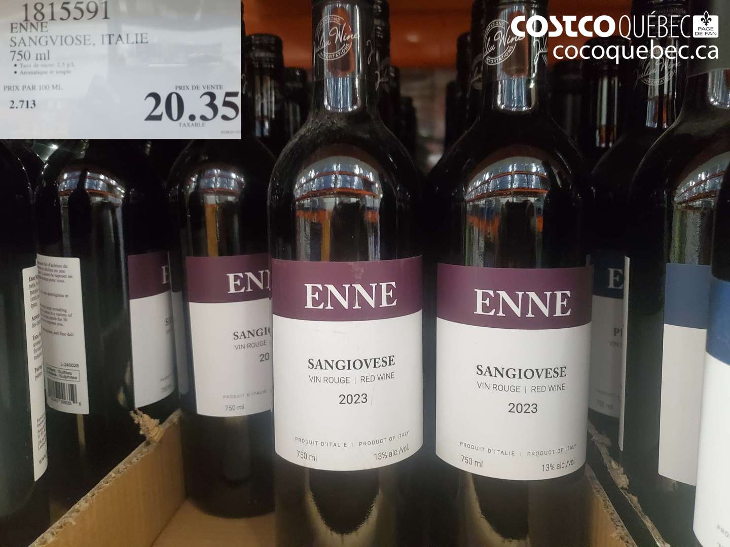 1815591 SANGVIOSE, ITALIE 750 ml $20.35