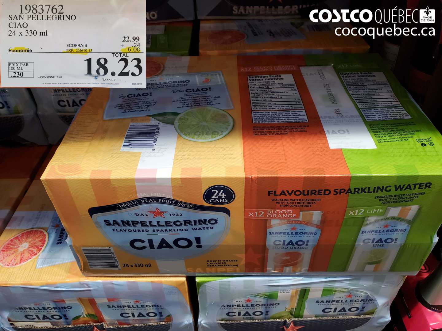 1983762 SAN PELLEGRINO CIAO 24 x 330 ml ($5.00 INSTANT SAVINGS EXPIRES ON 2026-02-15) $18.23