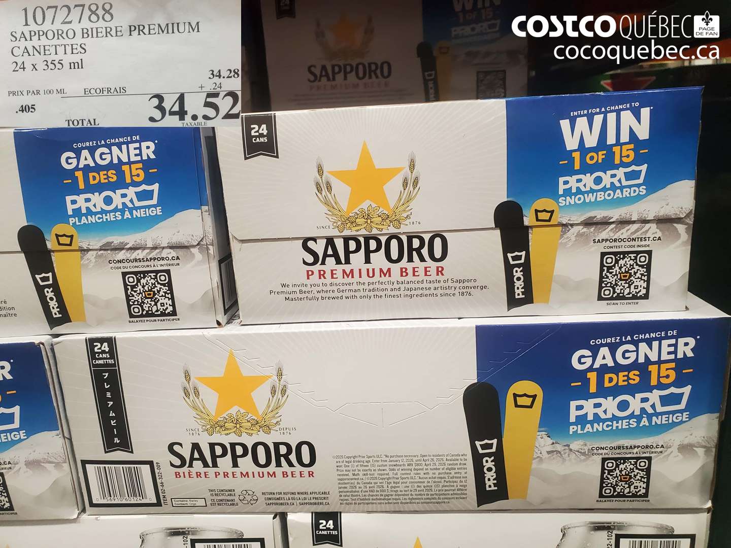 1072788 SAPPORO BIERE PREMIUM CANETTES 24 x 355 ml $34.52