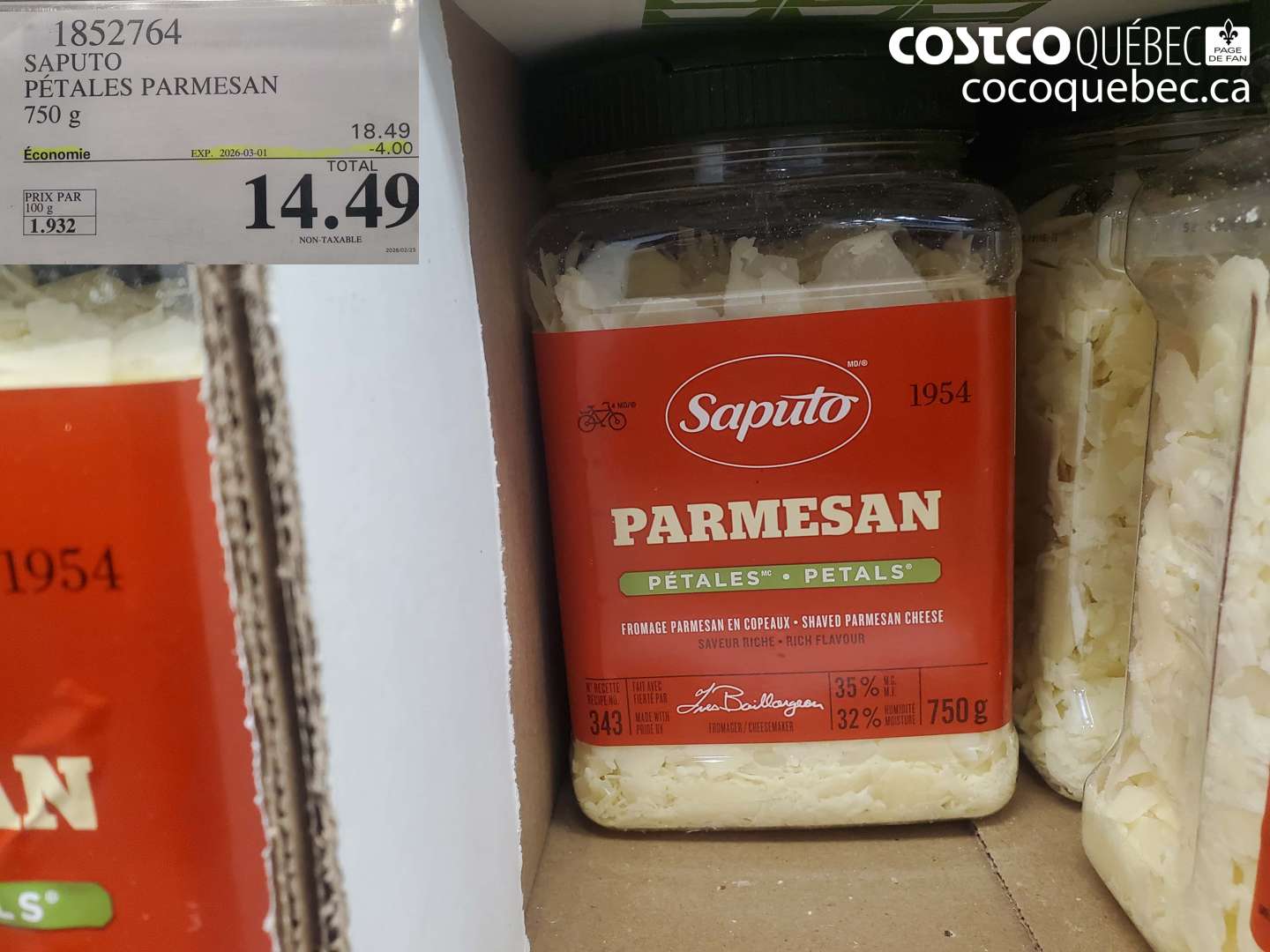 1852764 SAPUTO PÉTALES PARMESAN 750 G ($4.00 INSTANT SAVINGS EXPIRES ON 2026-03-01) $14.49