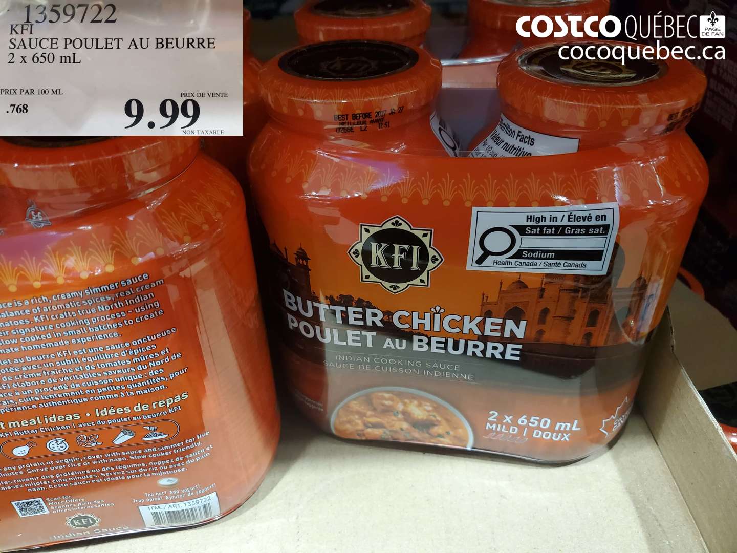 1359722 SAUCE POULET AU BEURRE 2 x 650 mL $9.99