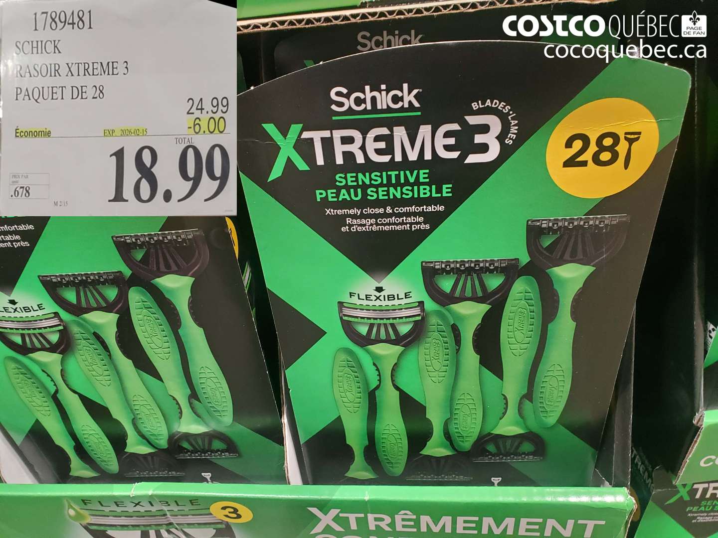 1789481 SCHICK RASOIR XTREME 3 PAQUET DE 28 ($6.00 INSTANT SAVINGS EXPIRES ON 2026-02-15) $18.99