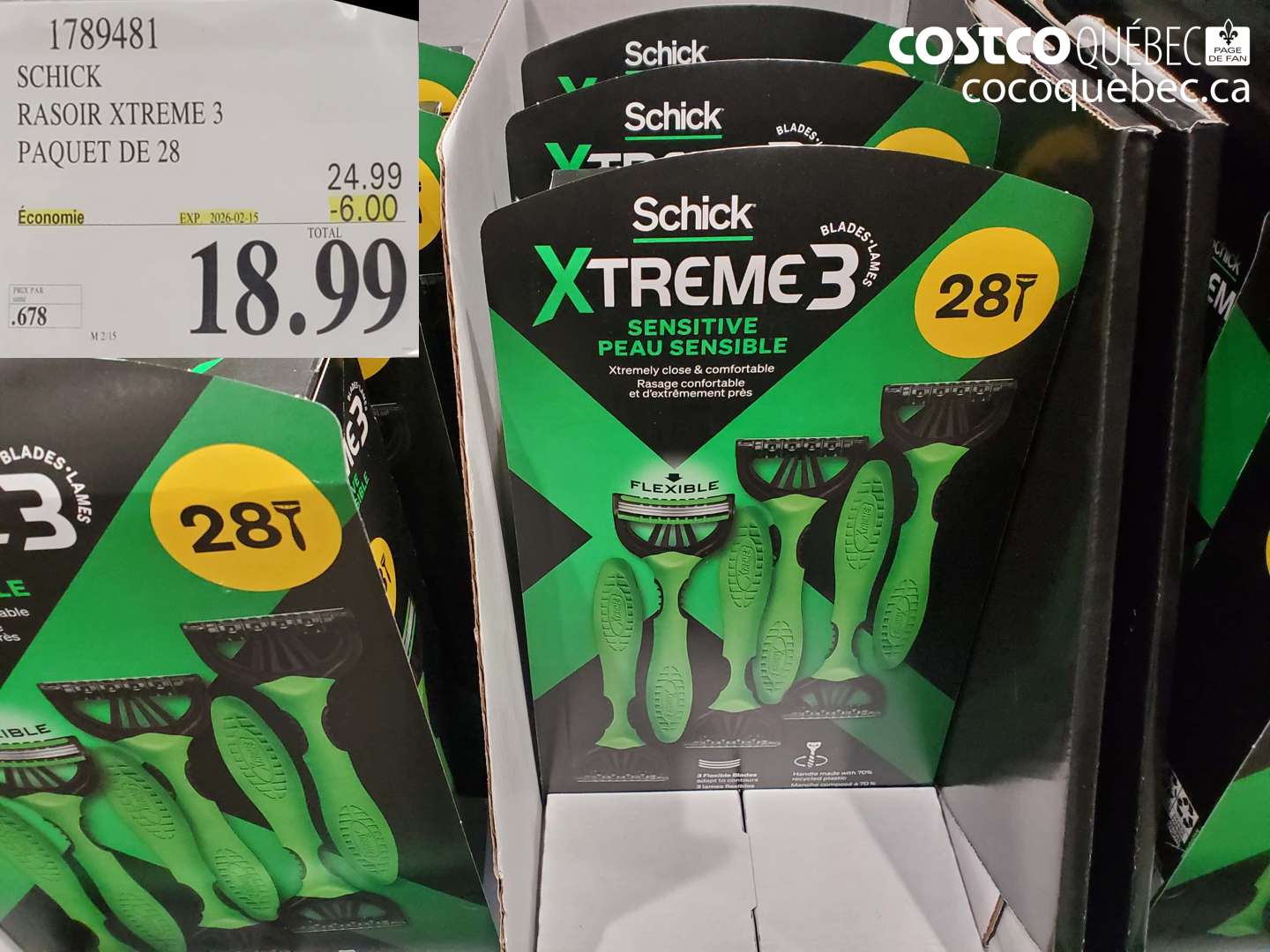 1789481 SCHICK RASOIR XTREME 3 PAQUET DE 28 ($6.00 INSTANT SAVINGS EXPIRES ON 2026-02-15) $18.99