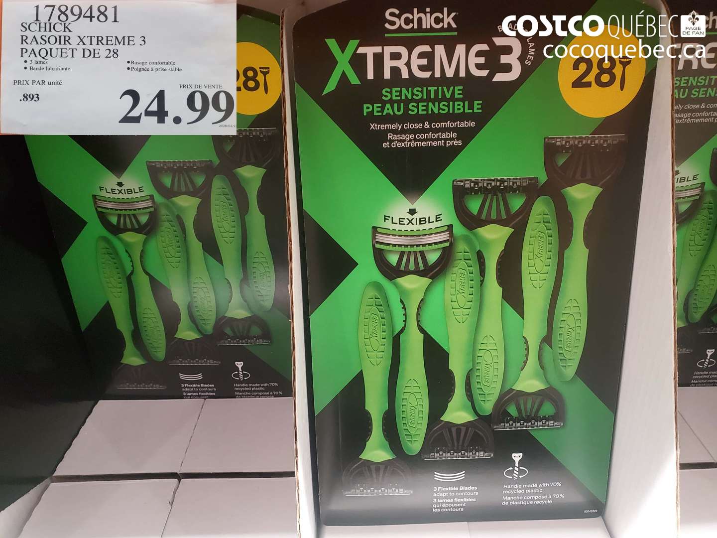 1789481 SCHICK RASOIR XTREME 3 PAQUET DE 28 $24.99