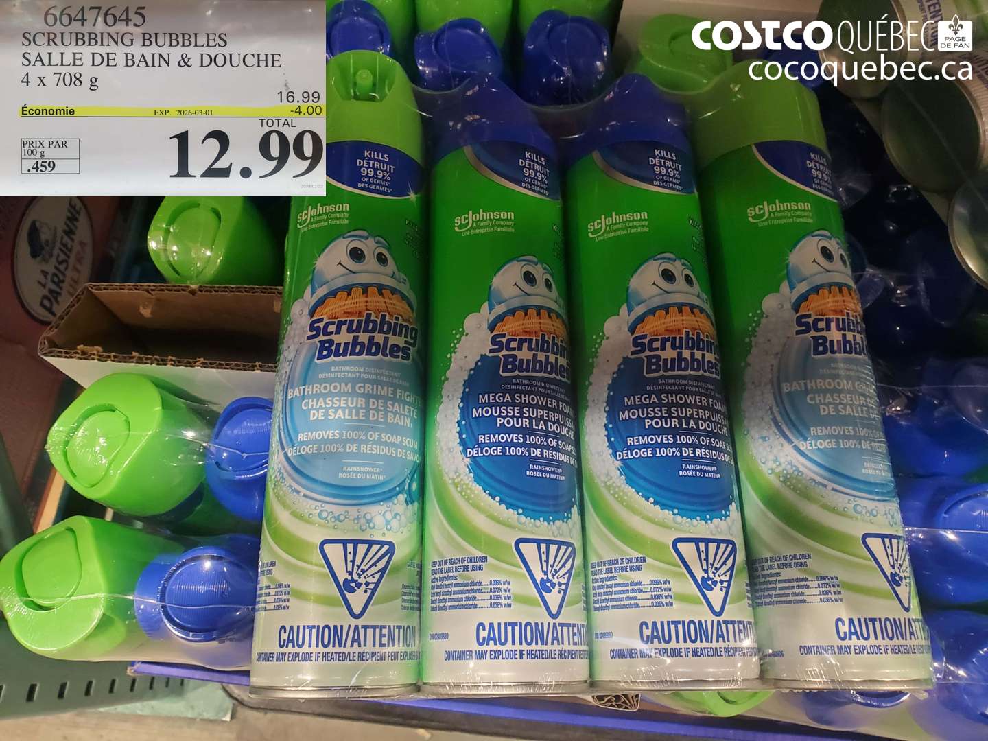 6647645 SCRUBBING BUBBLES SALLE DE BAIN & DOUCHE 4 X 708 G ($4.00 INSTANT SAVINGS EXPIRES ON 2026-03-01) $12.99