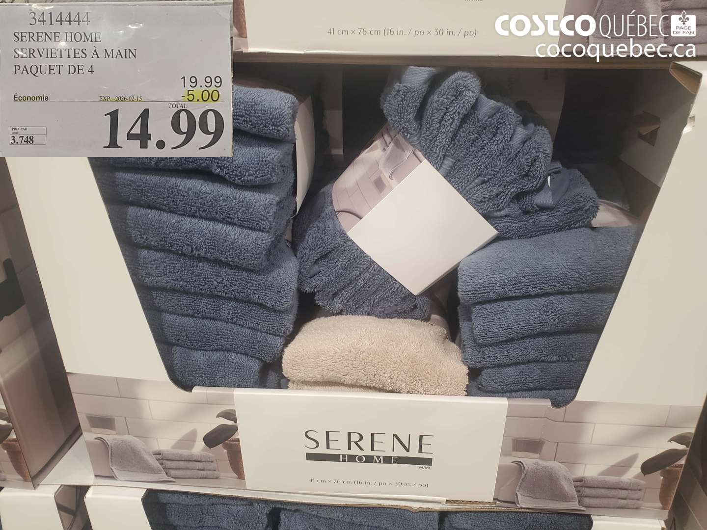 3414444 SERENE HOME SERVIETTES À MAIN PAQUET DE 4 ($5.00 INSTANT SAVINGS EXPIRES ON 2026-02-15) $14.99