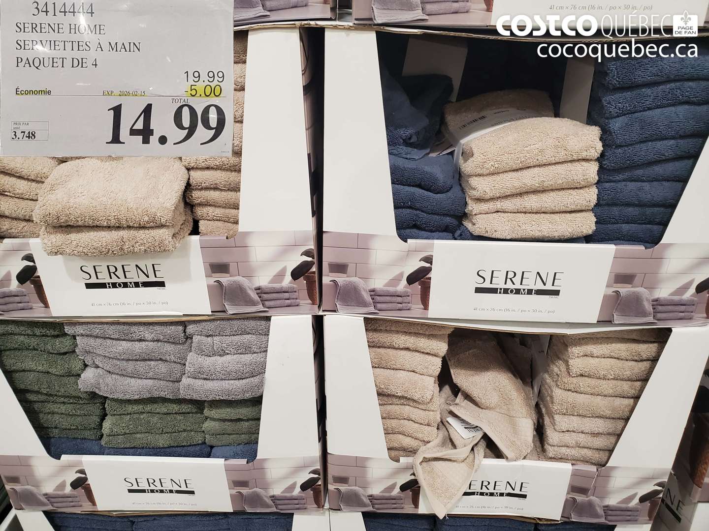 3414444 SERENE HOME SERVIETTES À MAIN PAQUET DE 4 ($5.00 INSTANT SAVINGS EXPIRES ON 2026-02-15) $14.99