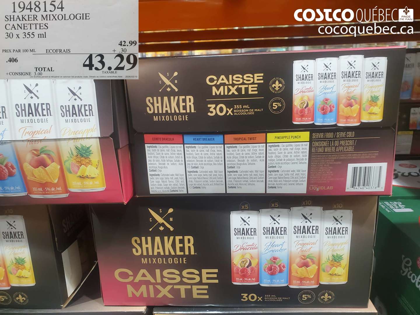 1948154 SHAKER MIXOLOGIE CANETTES 30 x 355 ml $43.29