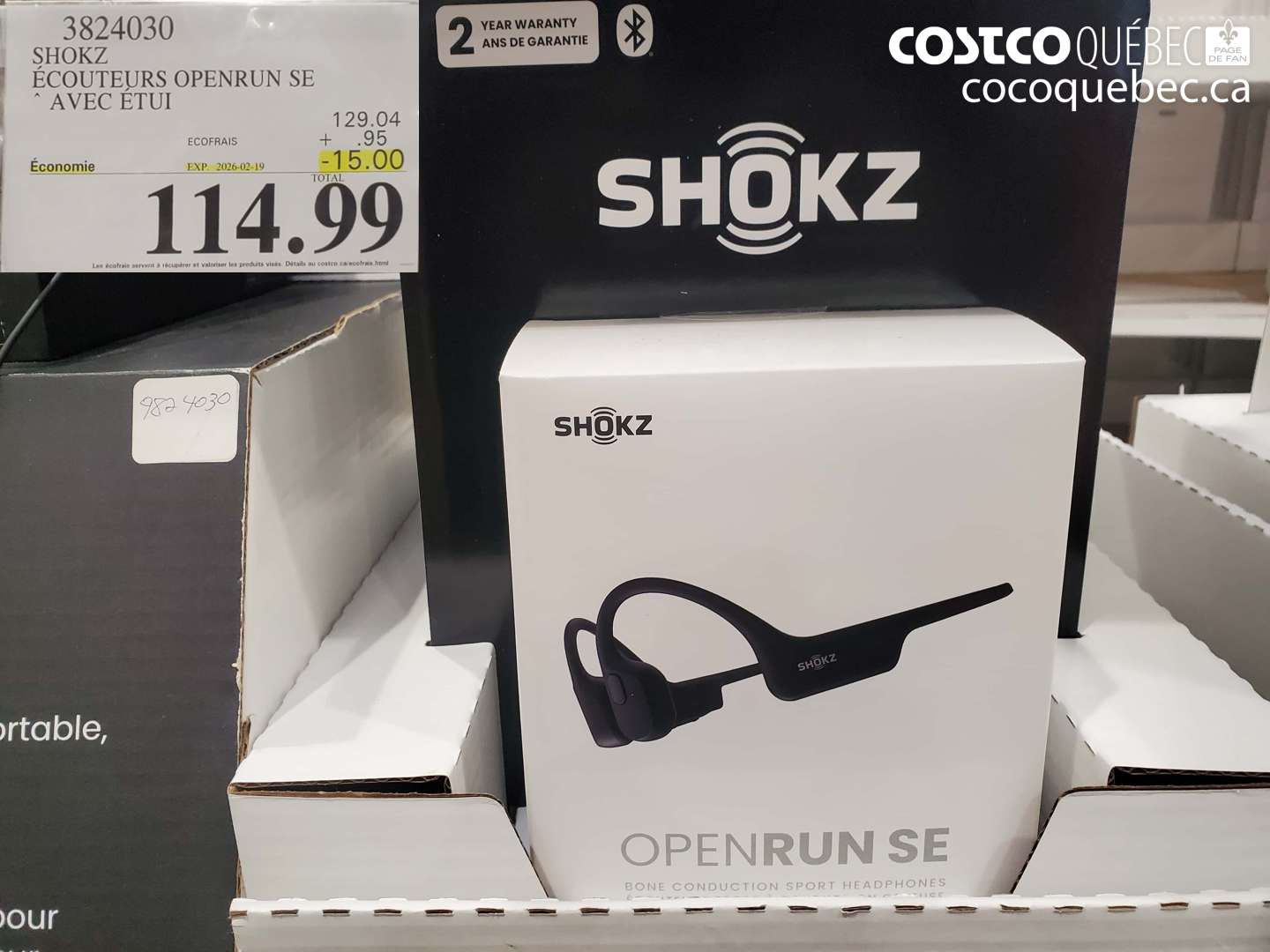 3824030 SHOKZ ÉCOUTEURS OPENRUN SE AVEC ÉTUI ($15.00 INSTANT SAVINGS EXPIRES ON 2026-02-19) $114.99
