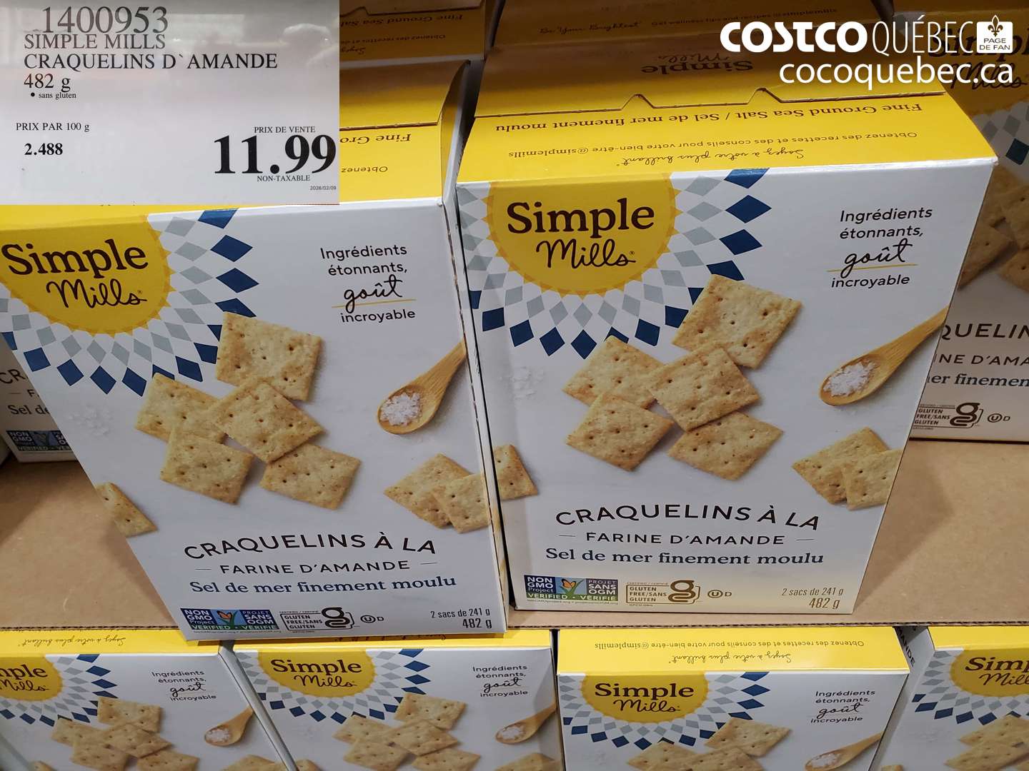 1400953 SIMPLE MILLS CRAQUELINS D'AMANDE 482 g sans gluten $11.99