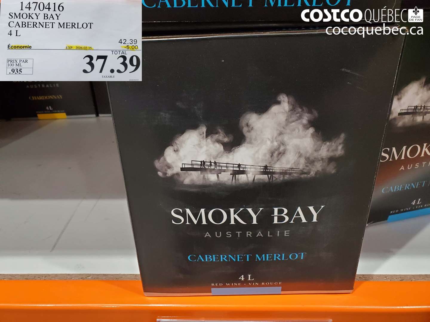 1470416 SMOKY BAY CABERNET MERLOT 4 L ($5.00 INSTANT SAVINGS EXPIRES ON 2026-02-15) $37.39
