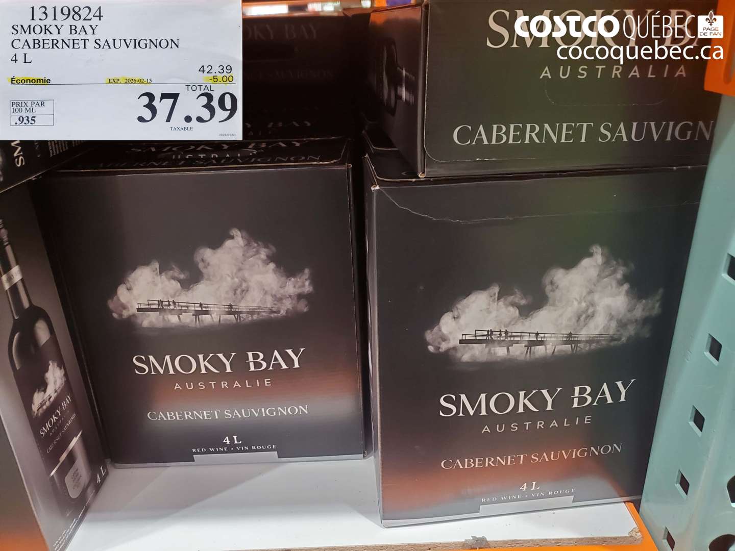 1319824 SMOKY BAY CABERNET SAUVIGNON 4 L ($5.00 INSTANT SAVINGS EXPIRES ON 2026-02-15) $37.39