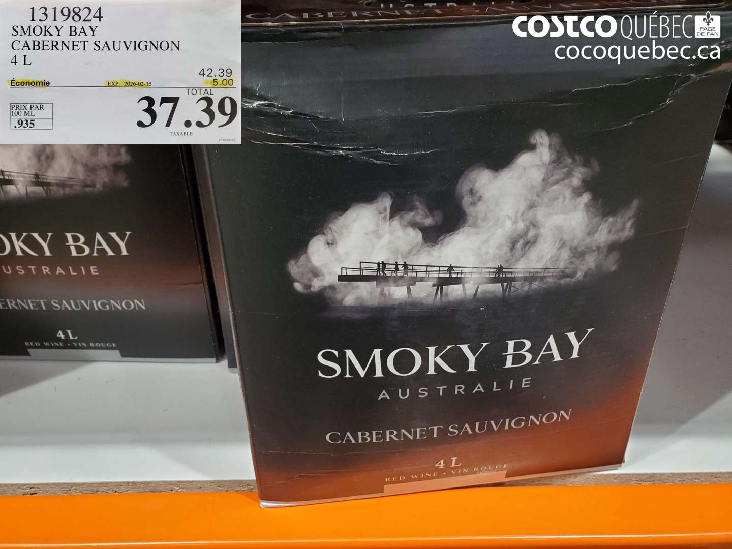 1319824 SMOKY BAY CABERNET SAUVIGNON 4 L ($5.00 INSTANT SAVINGS EXPIRES ON 2026-02-15) $37.39